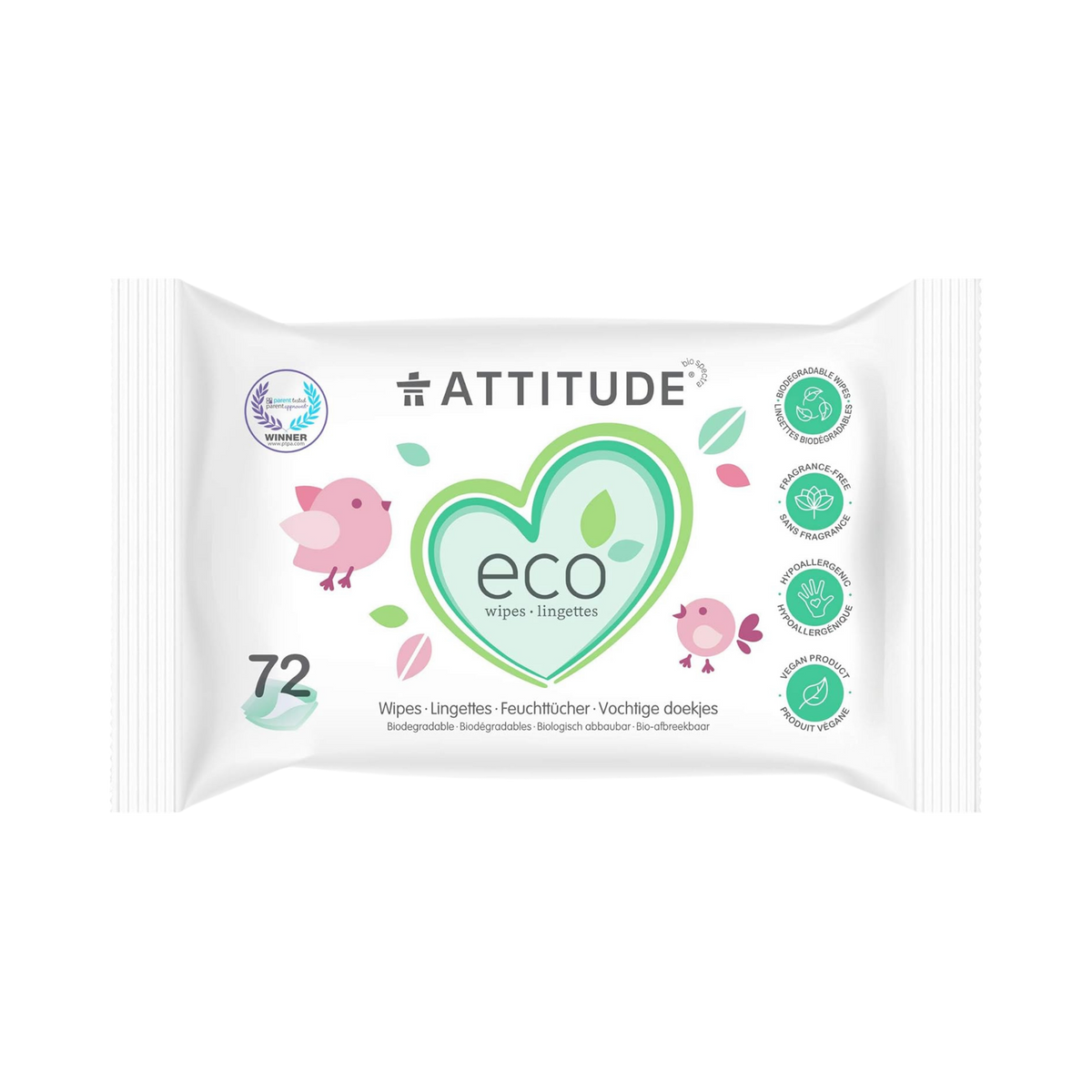 Attitude, Eco Baby Wipes, 72 Counts