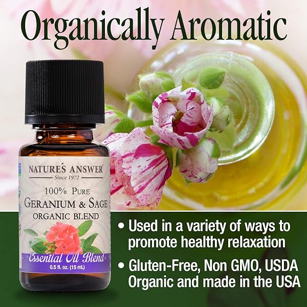 Nature's Answer - 100% Pure Geranium & Sage, Organic Essential Oil Blend, 0.5 OZ