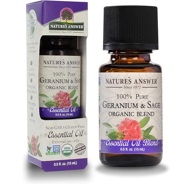 Nature's Answer - 100% Pure Geranium & Sage, Organic Essential Oil Blend, 0.5 OZ