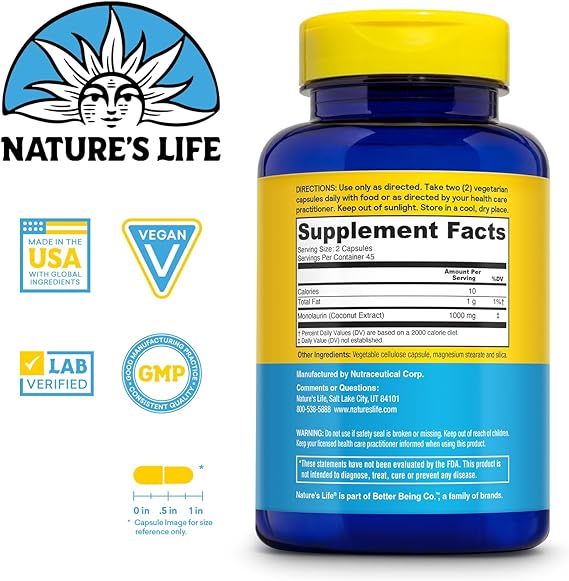 Nature's Life, Nourishing Monolaurin, 500 Mg, 90 Capsules