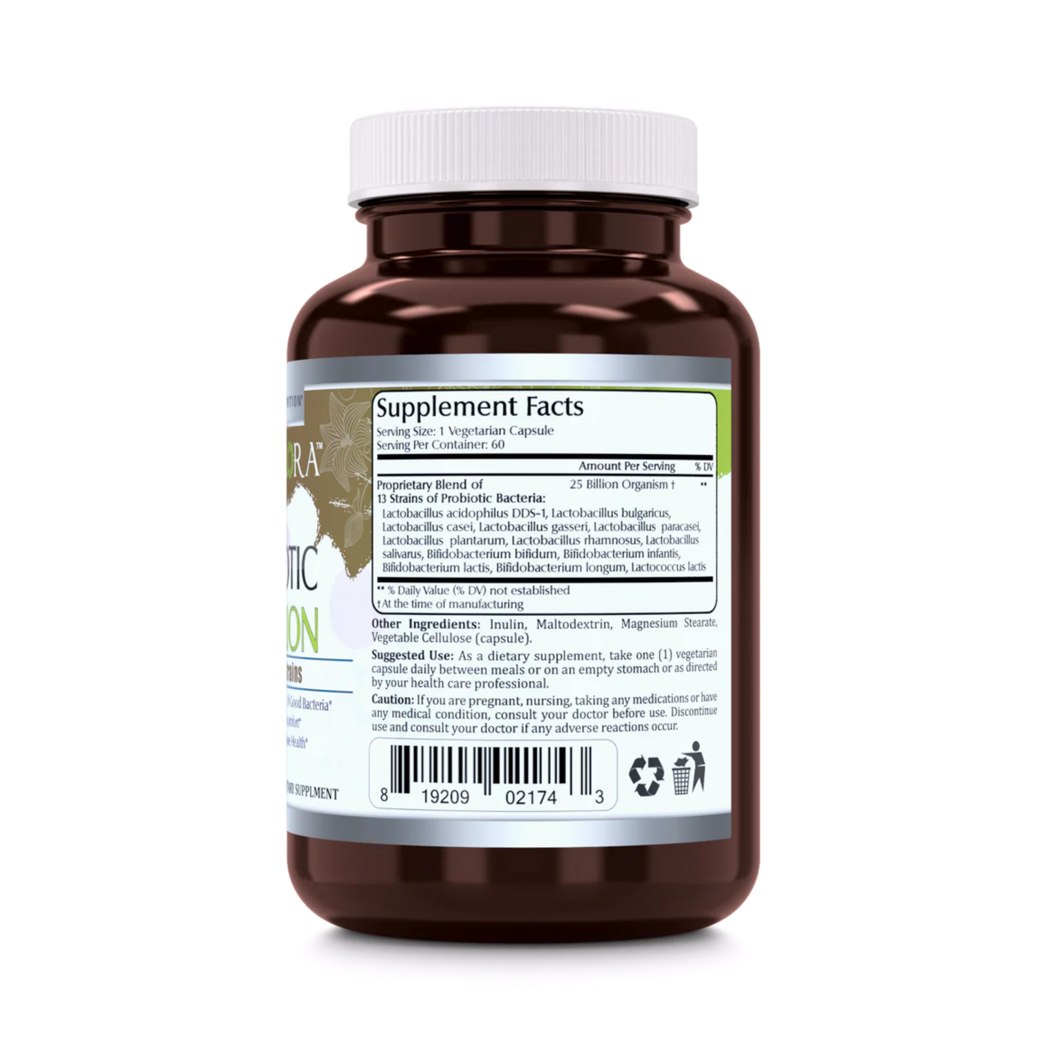 Amazing Flora, USDA Certified Organic Probiotic, 25 Billion 13 Strains, 60 Organic Tablets