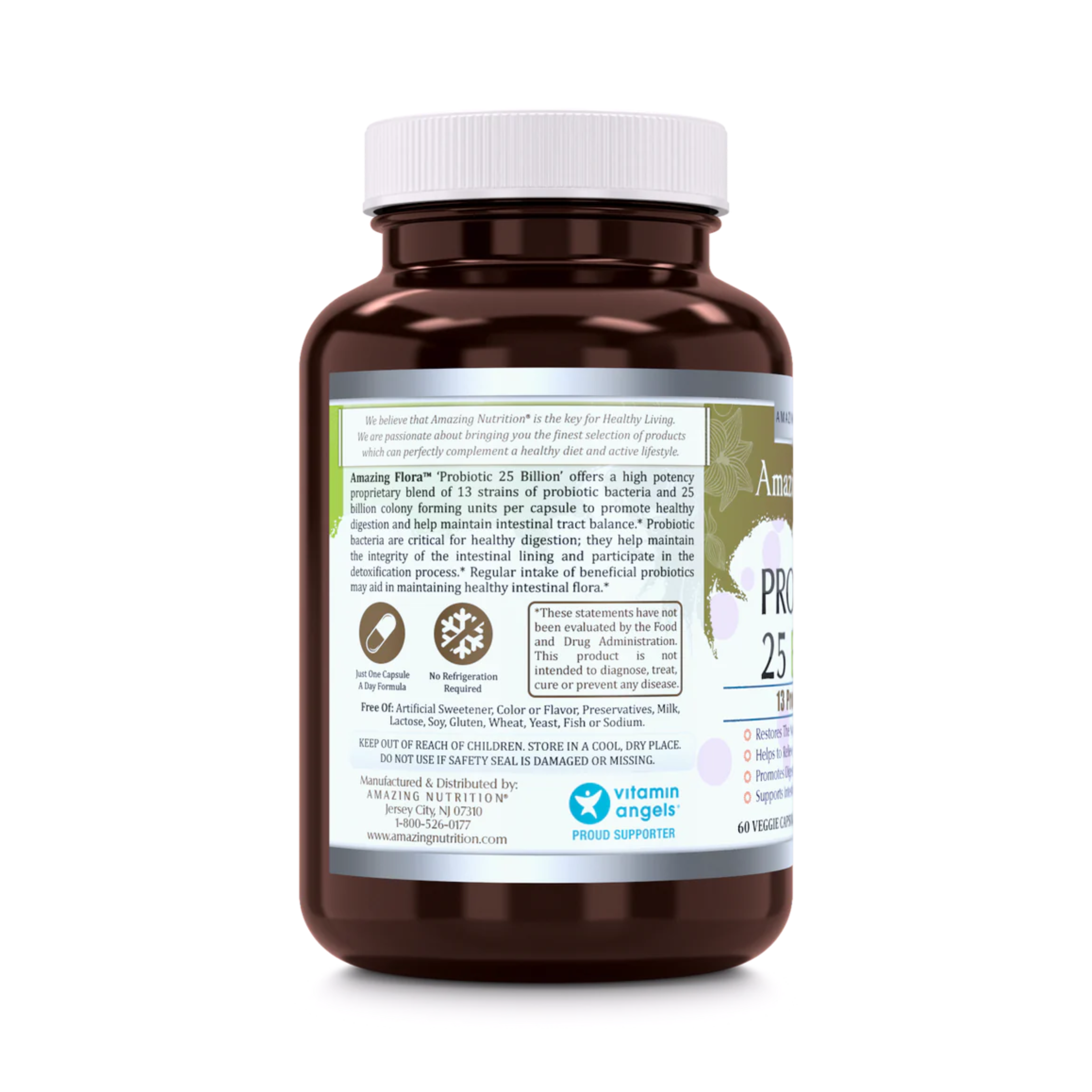 Amazing Flora, USDA Certified Organic Probiotic, 25 Billion 13 Strains, 60 Organic Tablets