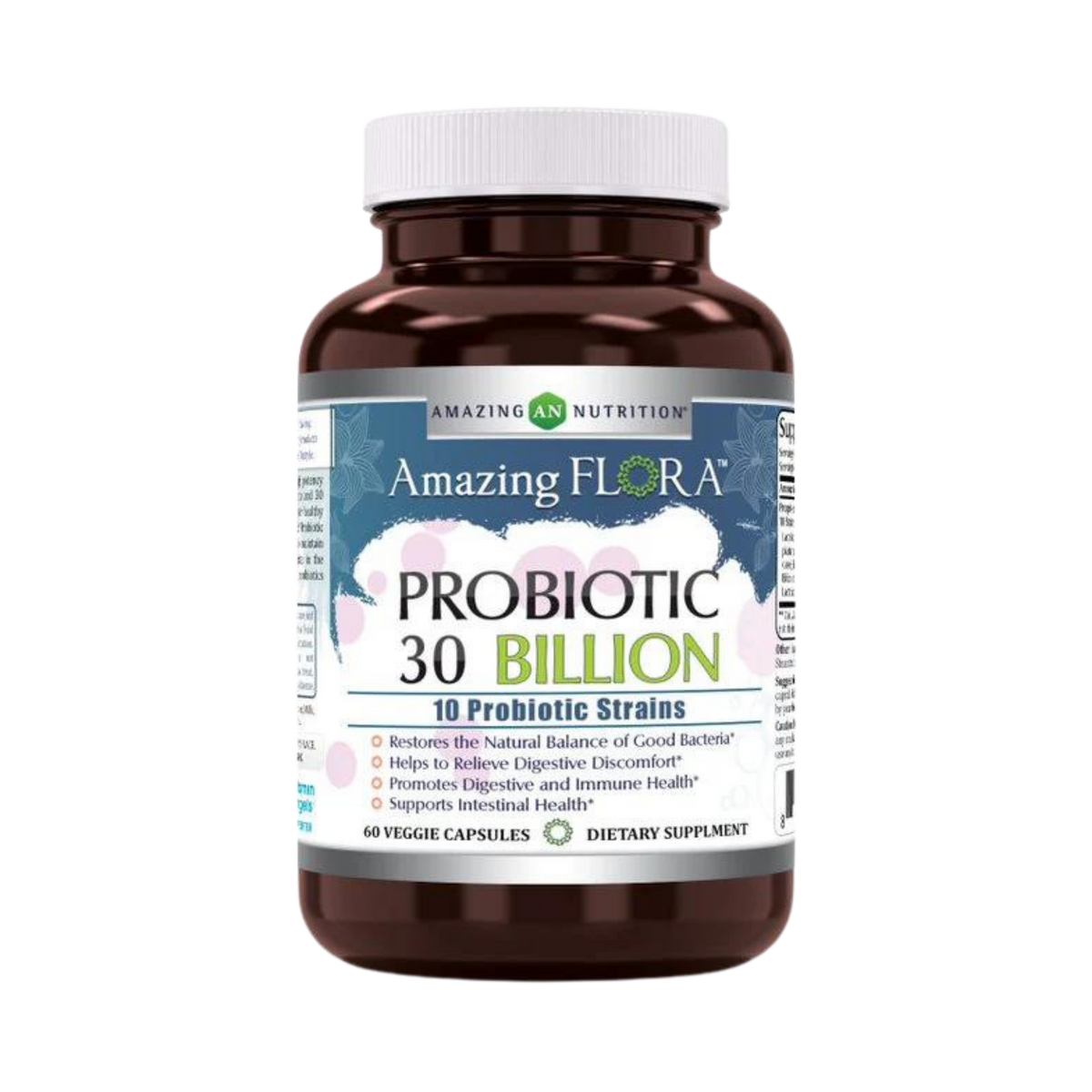 Amazing Flora, Probiotic 30 Billion 10 Probiotic Strains, 60 Vegetarian Capsules