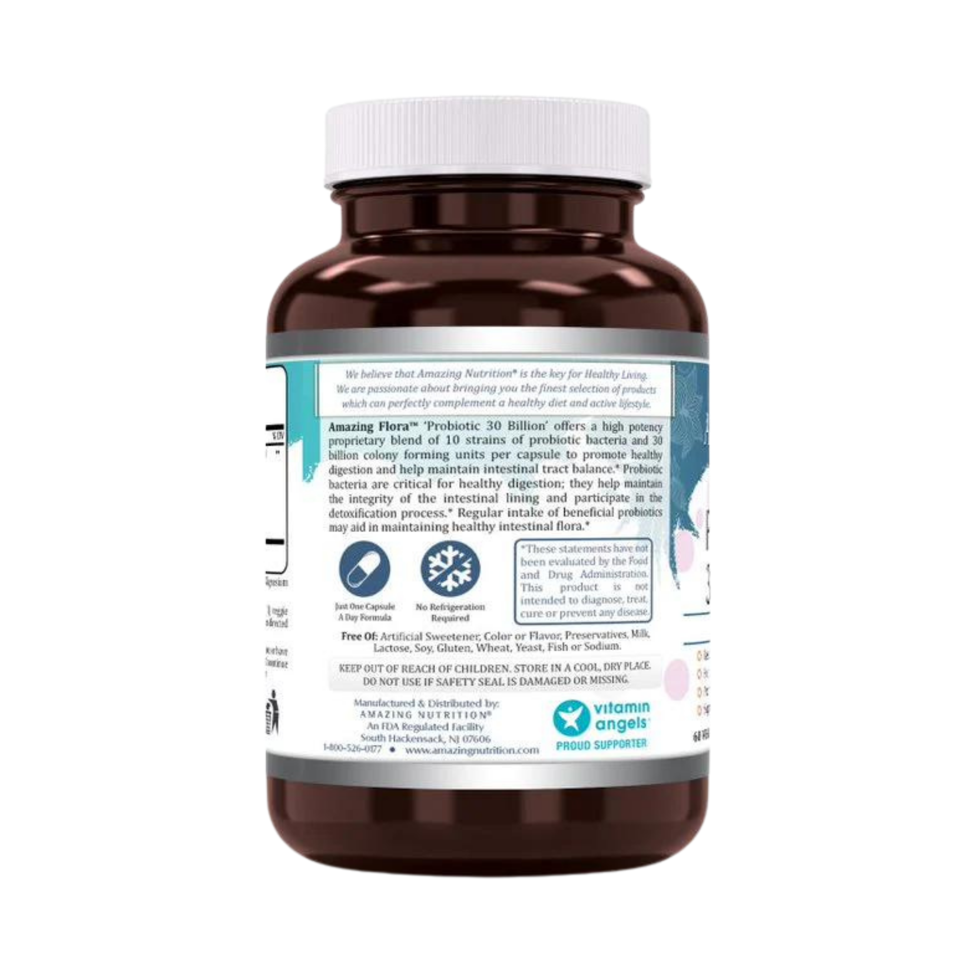 Amazing Flora, Probiotic 30 Billion 10 Probiotic Strains, 60 Vegetarian Capsules