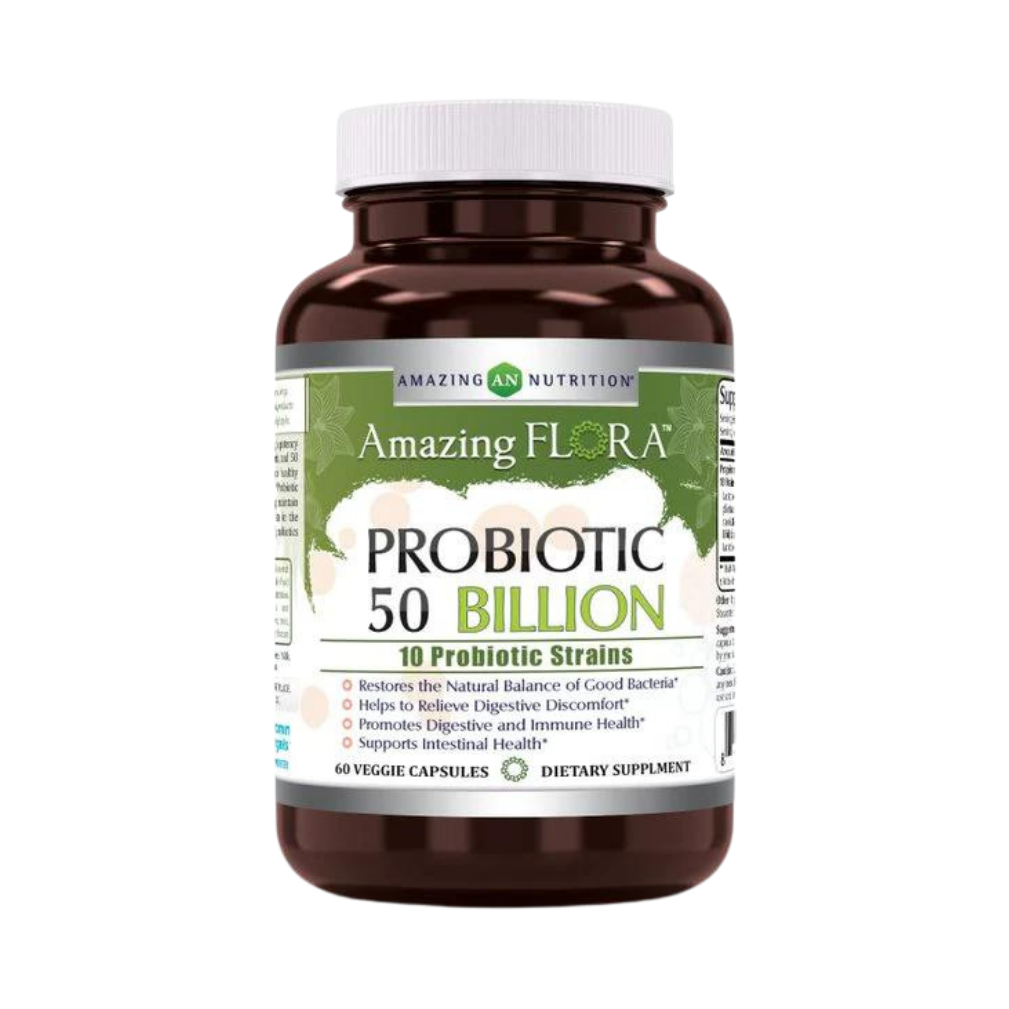 Amazing Flora, Probiotic 50 Billion 10 Probiotic Strains, 60 Vegetarian Capsules