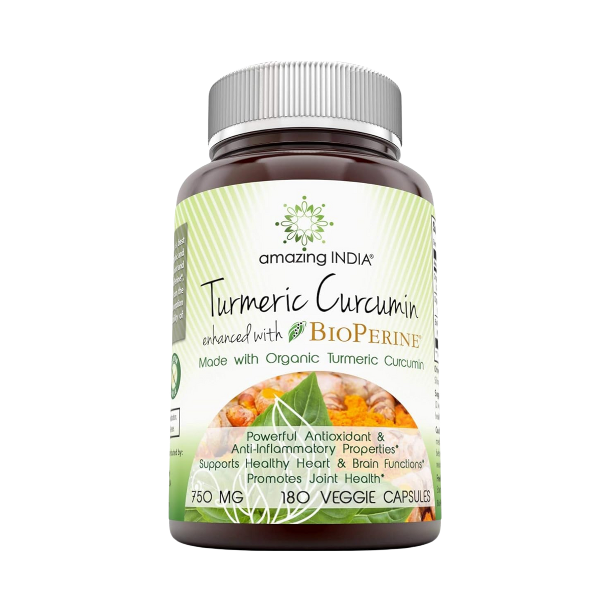 Amazing India, Turmeric Curcumin With Bioperine, 750 Mg, 180 Veggie Capsules