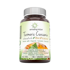 Amazing India, Turmeric Curcumin With Bioperine, 750 Mg, 180 Veggie Capsules