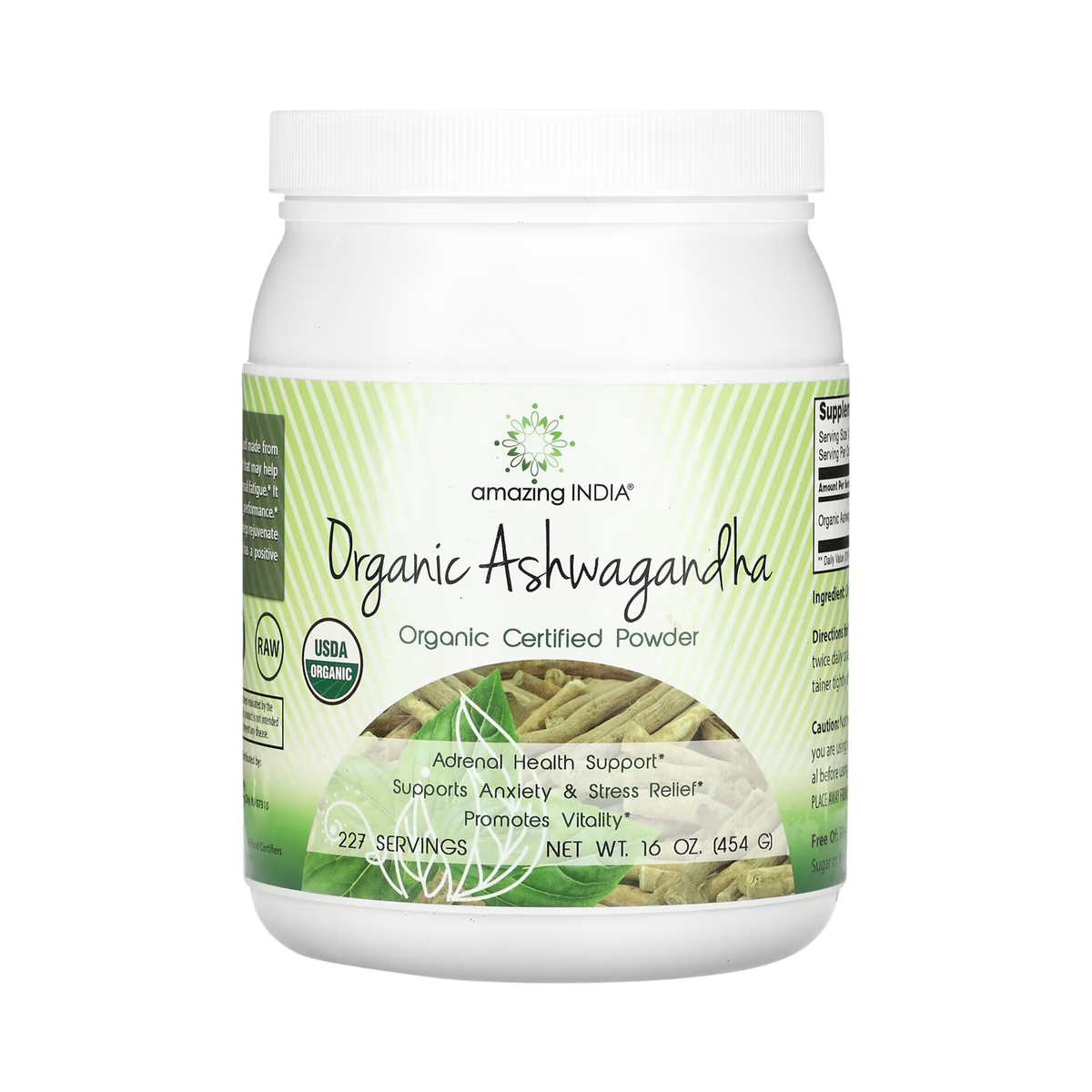 Amazing India, USDA Certified Organic Ashwagandha Powder, 16 oz