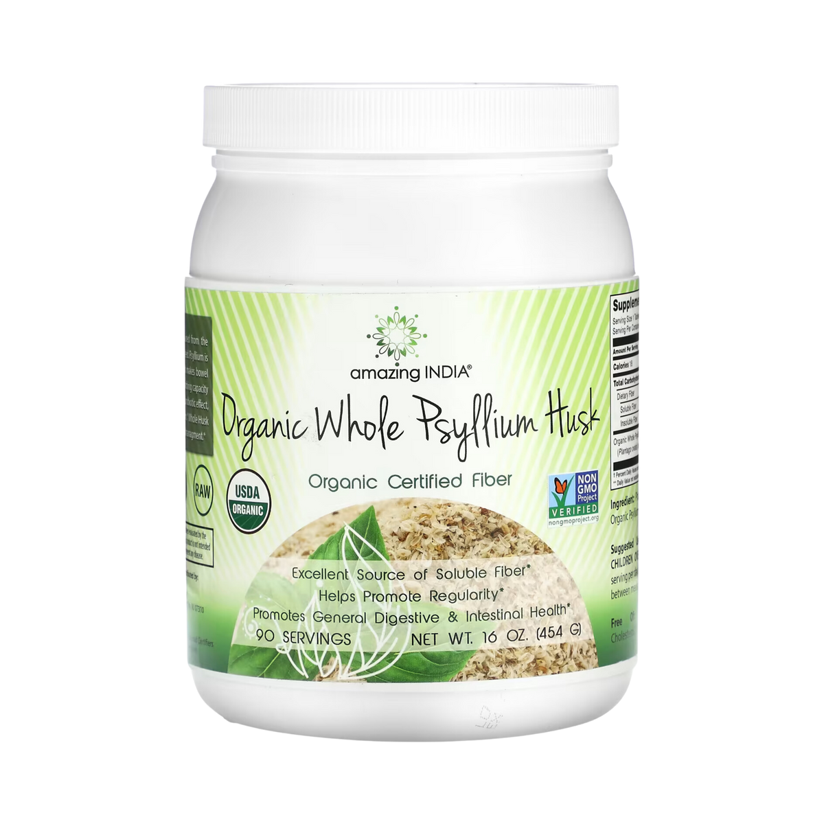 Amazing India, Organic Whole Psyllium Husk, 16 Oz