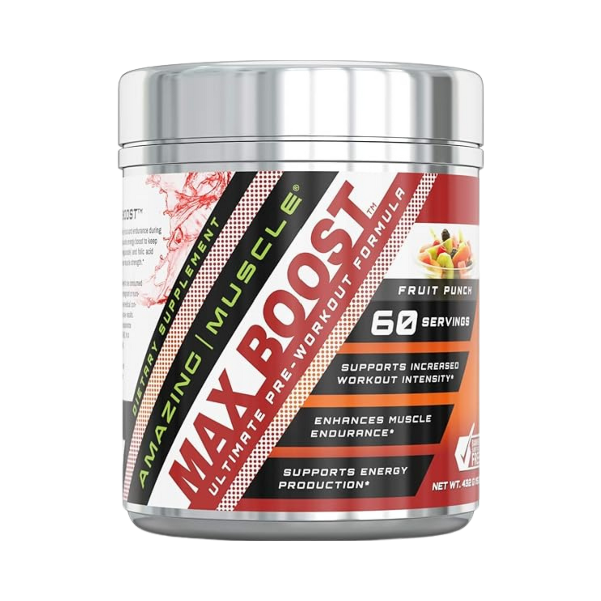 Amazing Muscle, Max Boost Advanced Pre-Workout Formula, Fruit Punch, 60 Servings