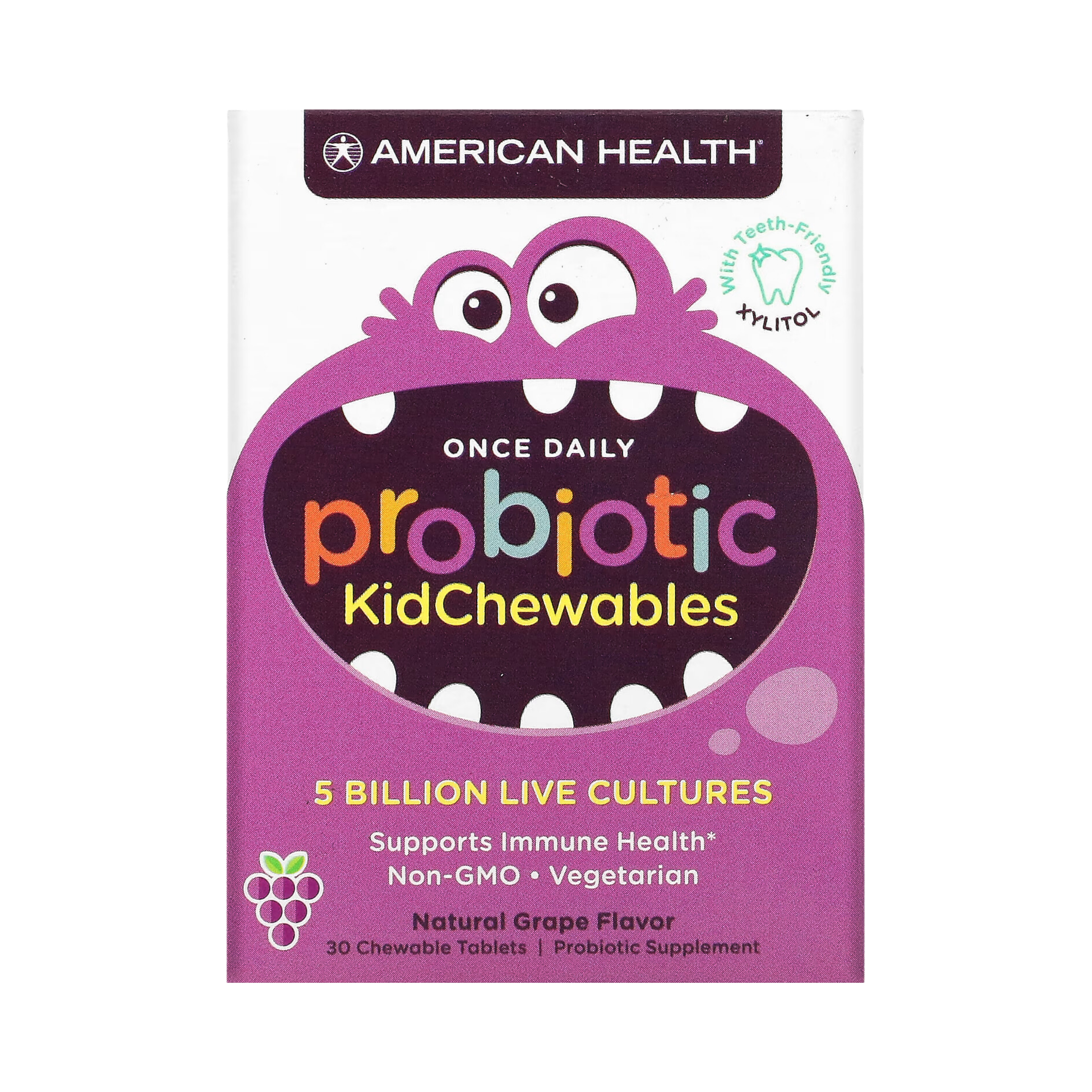 American Health, Probiotic Kid Chewables, Grape, 30 Tablets