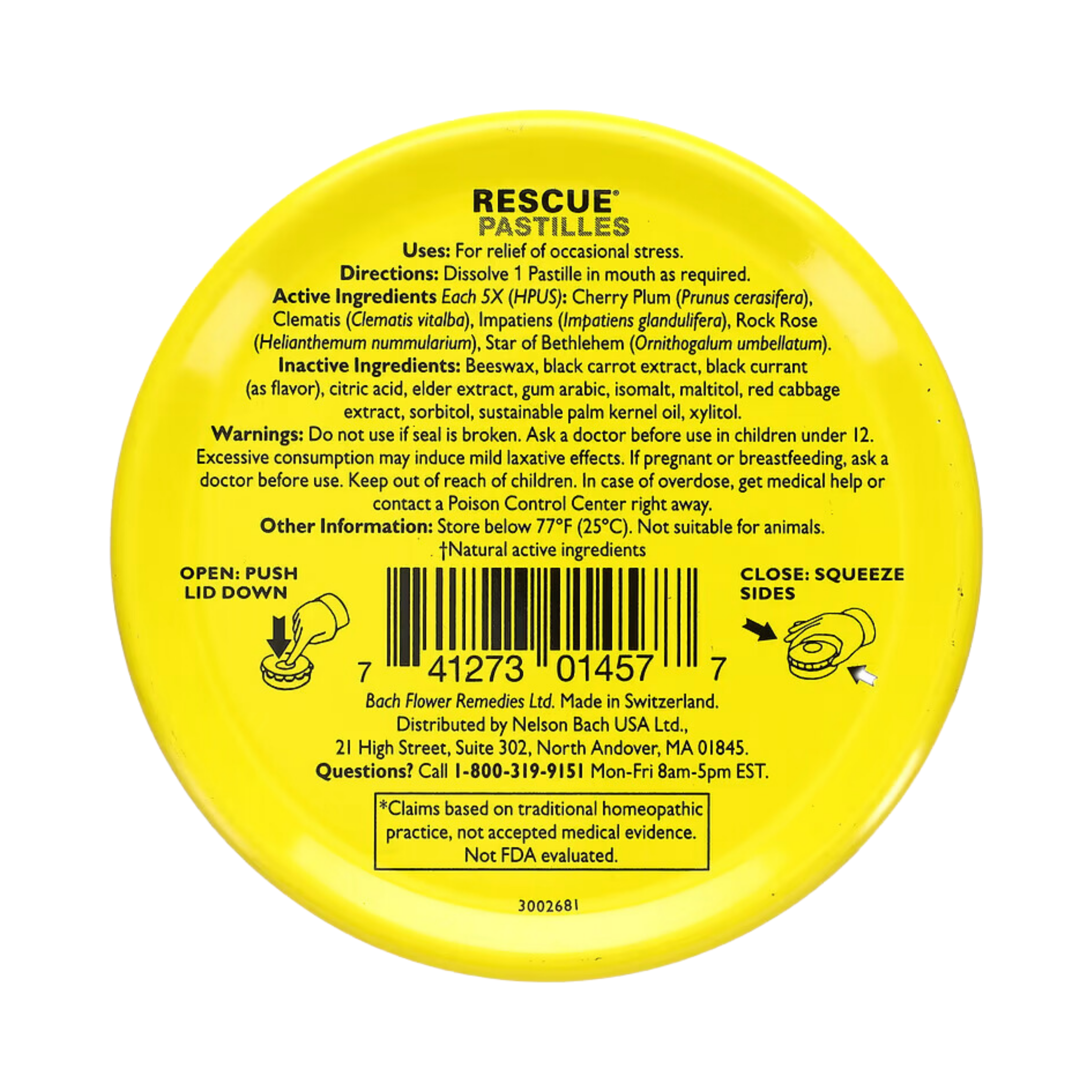 Bach, Original Flower Remedies, Rescue Pastilles, Black Currant Flavor, 50 gm