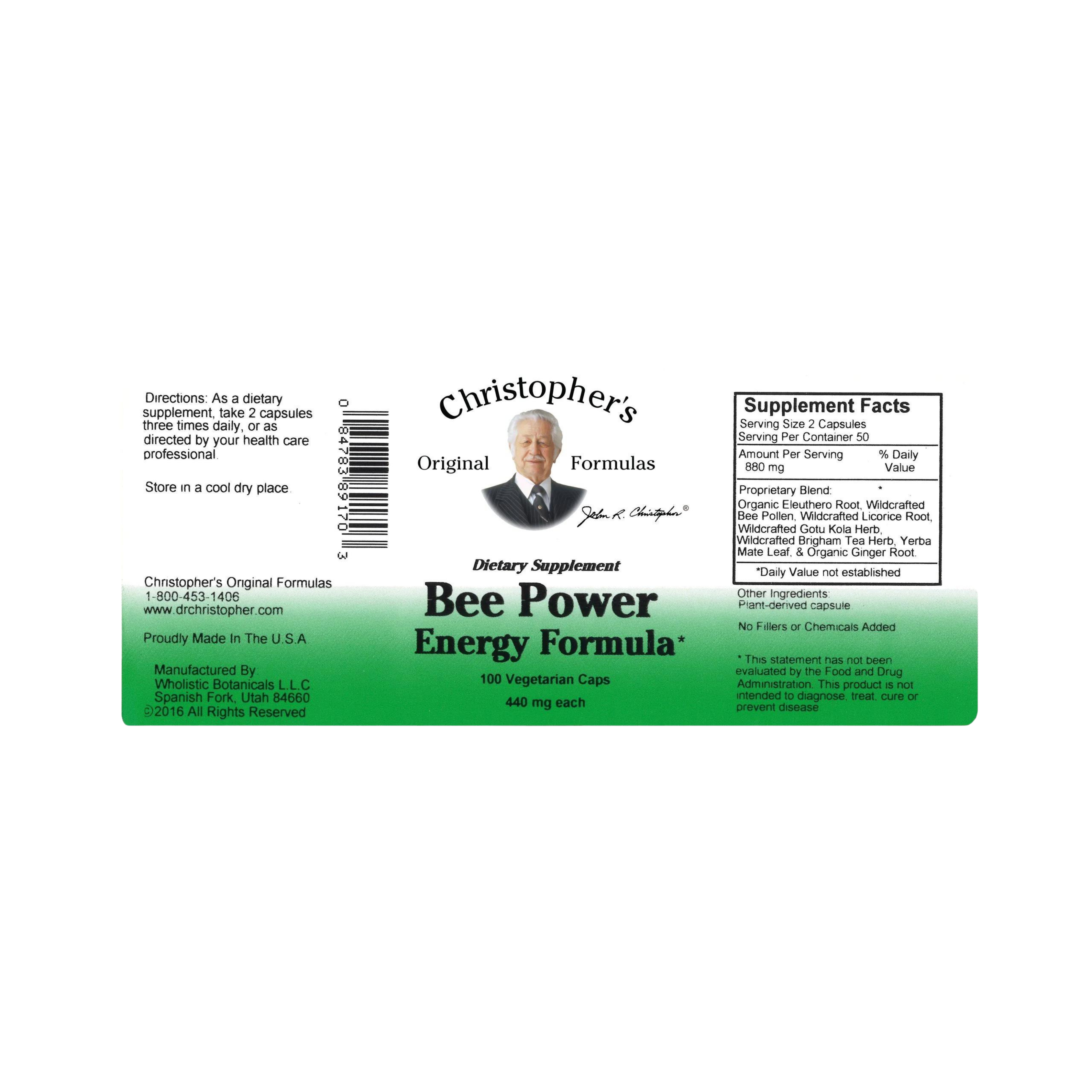 Christopher's Original Formulas, Bee Power Energy, 100 Capsules