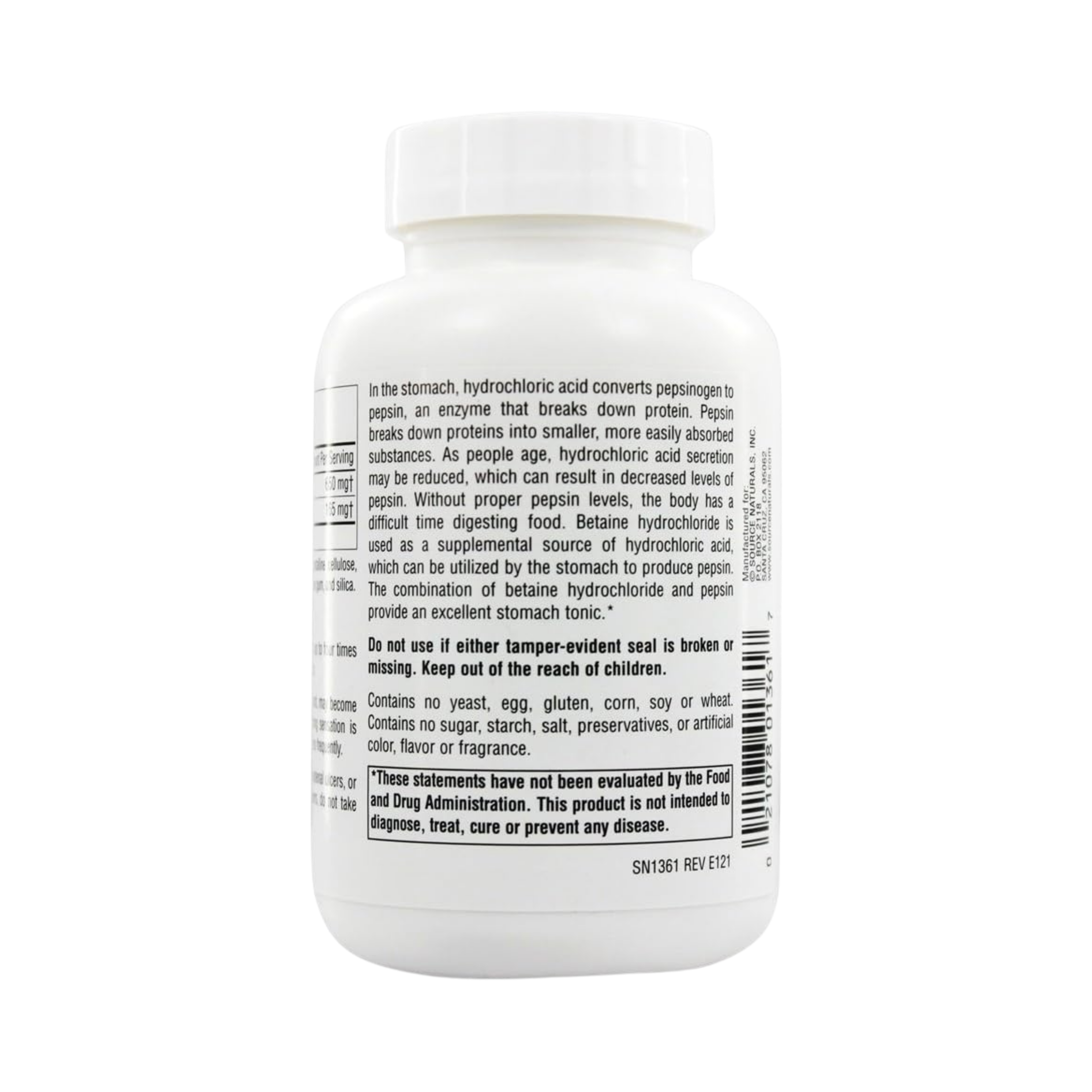 Source Naturals, Betaine HCl, 650mg, 90 Tablets