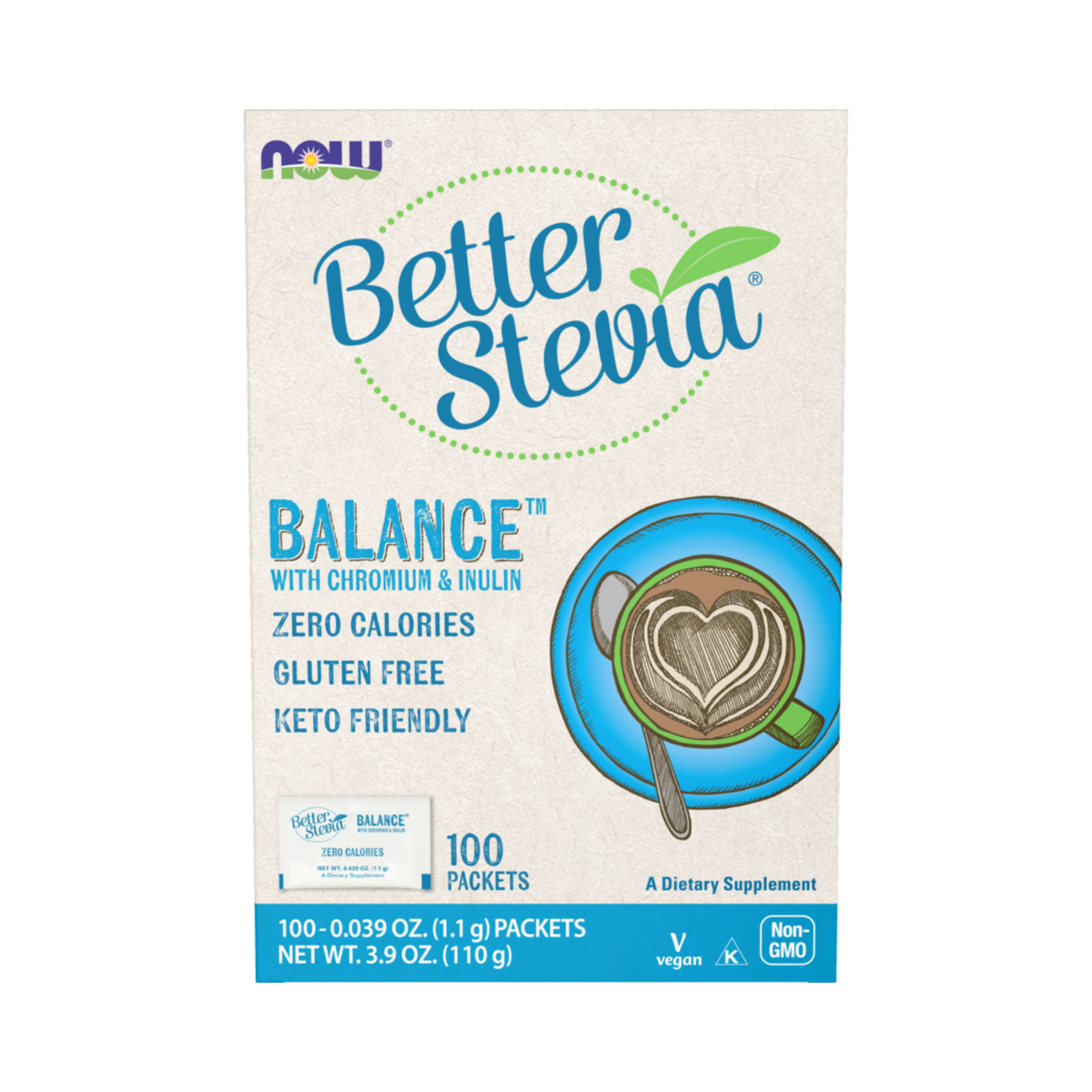 NOW Foods, Better Stevia, Balance with Chromium & Inulin, 100 Packets, 0.039 Oz