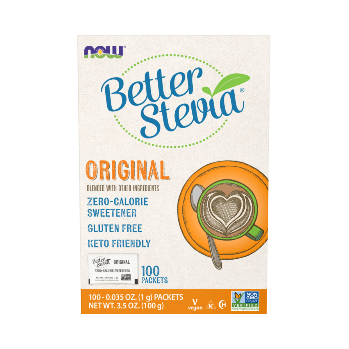 NOW Foods, Better Stevia, Zero-Calorie Sweetener, Original, 100 Packets, 3.5 Oz