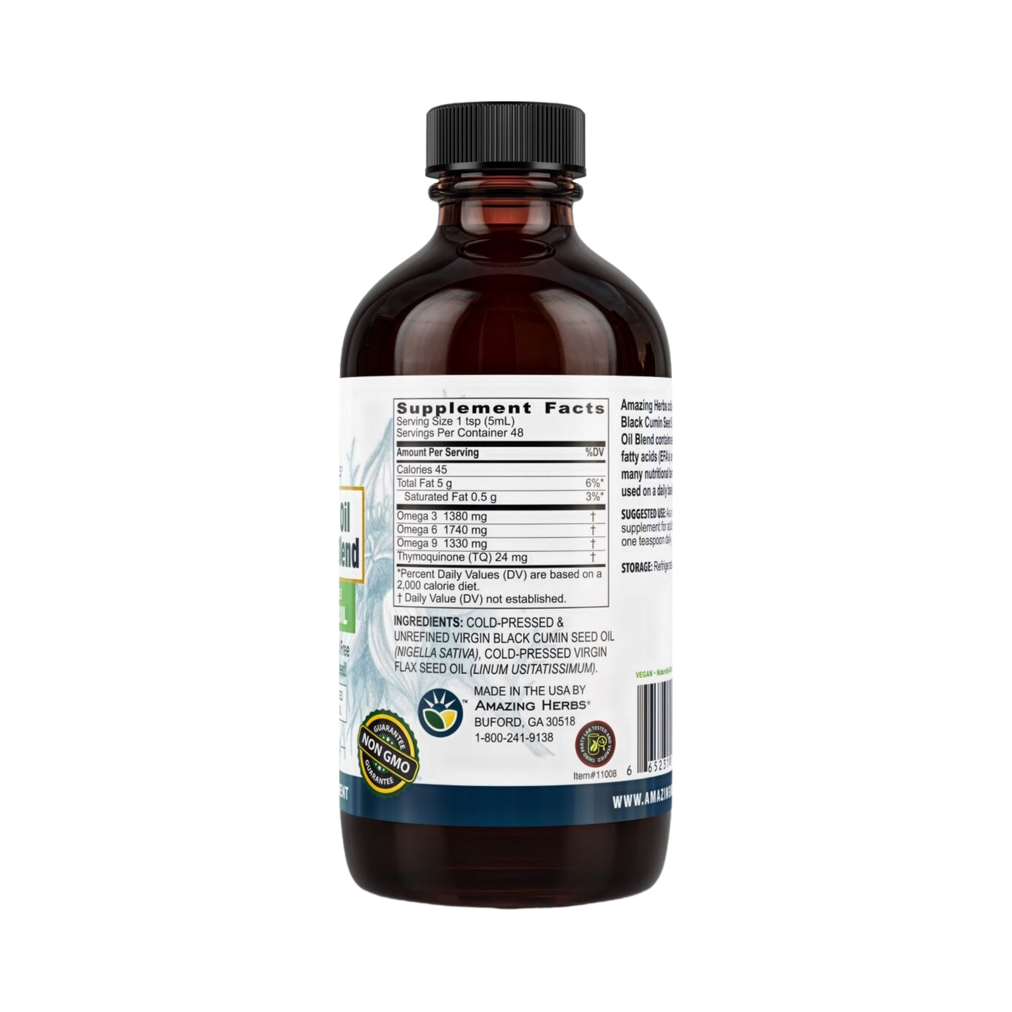 Amazing Herbs, Black Seed Oil Blend, With Pure Cold-Pressed Flax Seed Oil, 8 Fl Oz