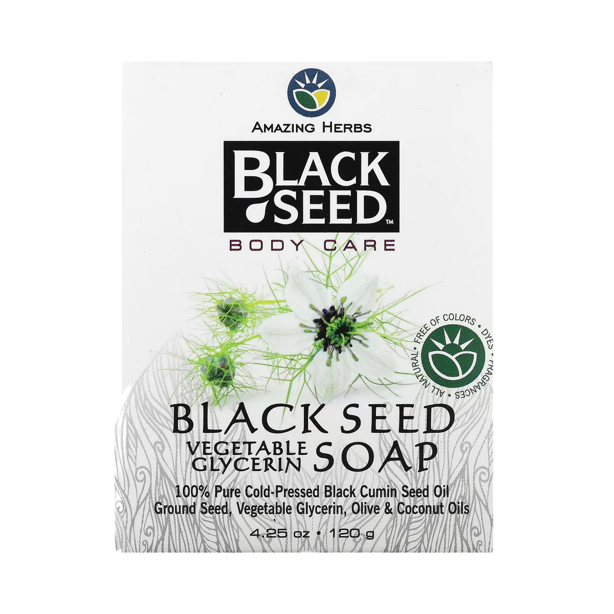 Amazing Herbs, Black Seed, Body Care, Vegetable Glycerin Bar Soap, 4.25 Oz