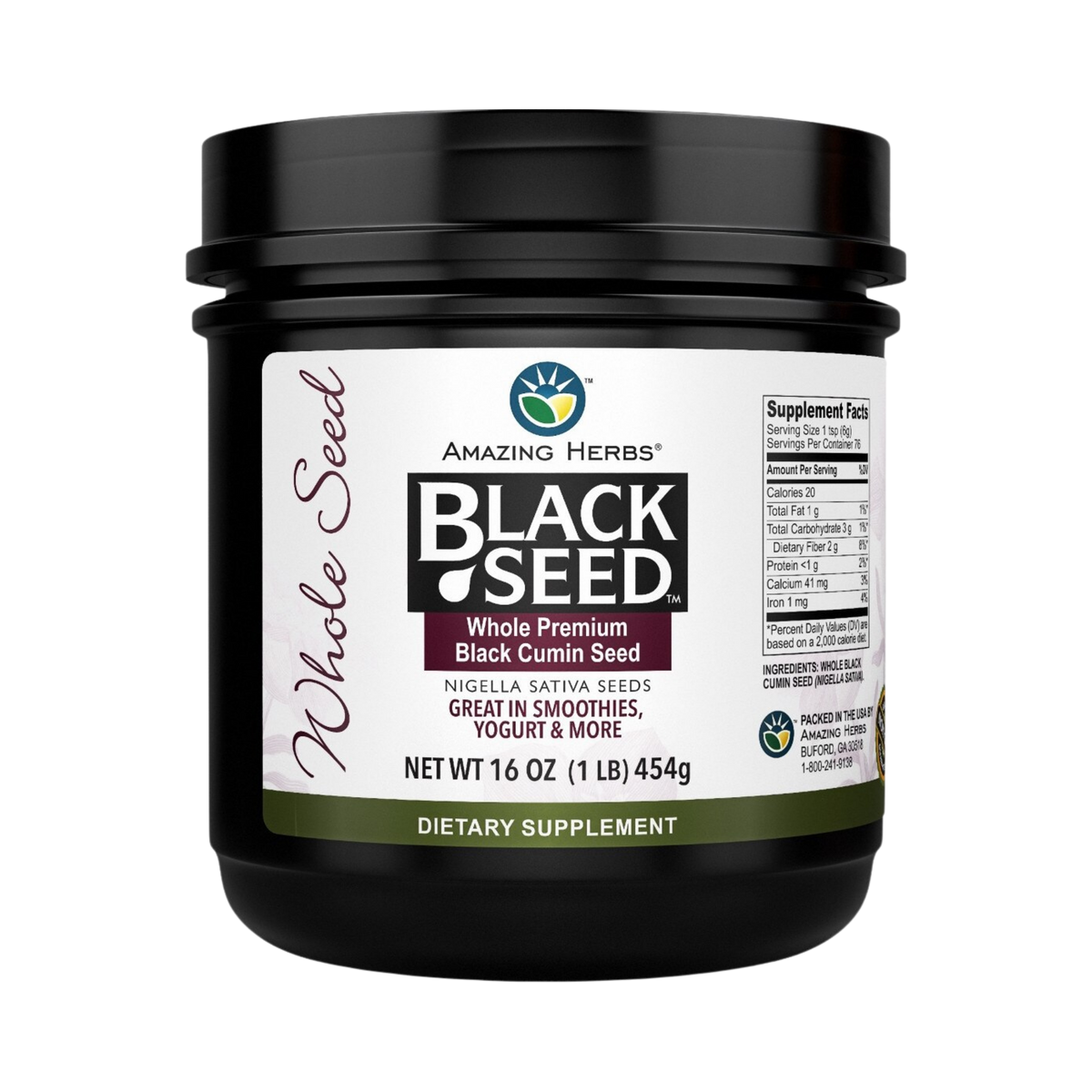 Amazing Herbs, Black Seed, Whole Premium Black Cumin Seed, 16 Oz