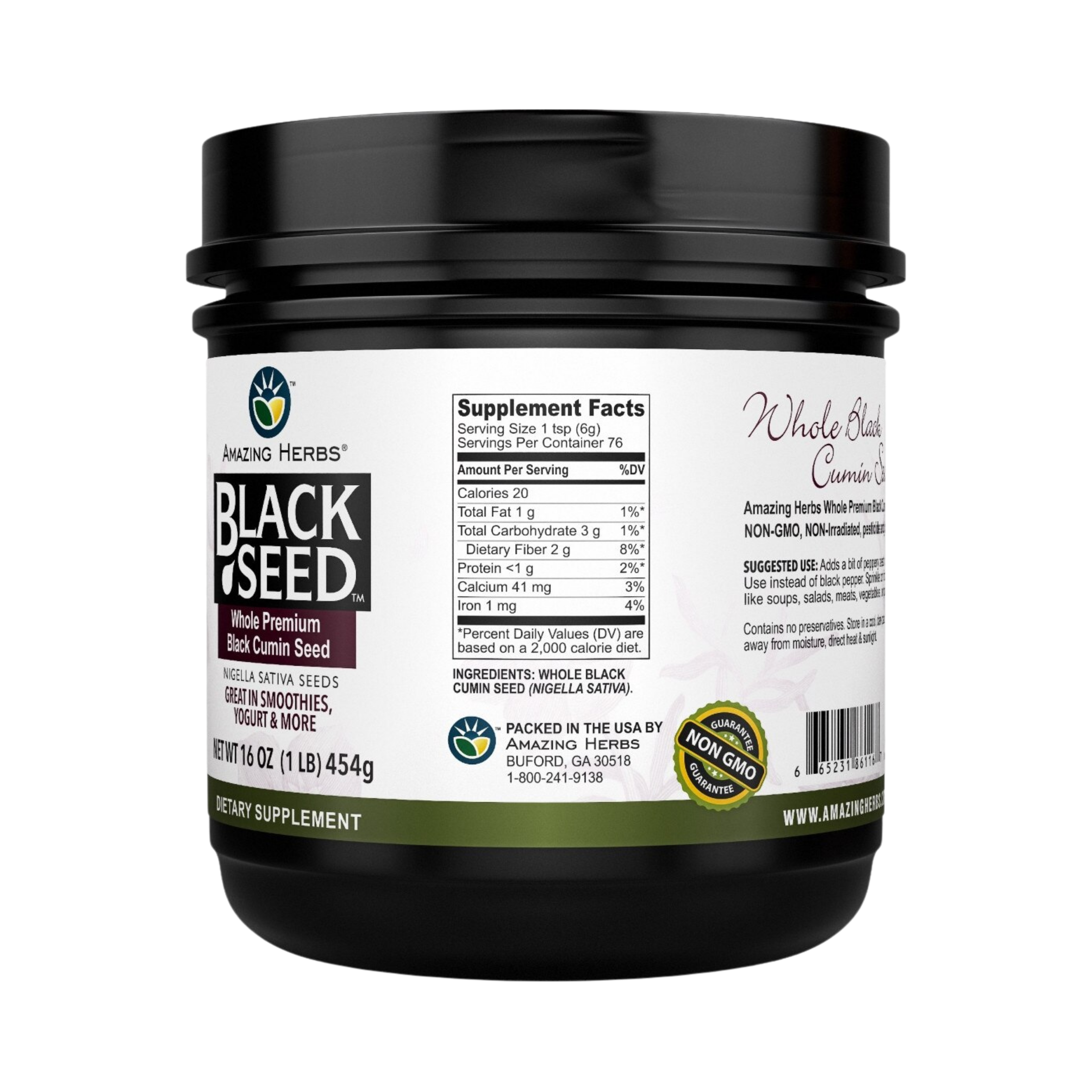 Amazing Herbs, Black Seed, Whole Premium Black Cumin Seed, 16 Oz