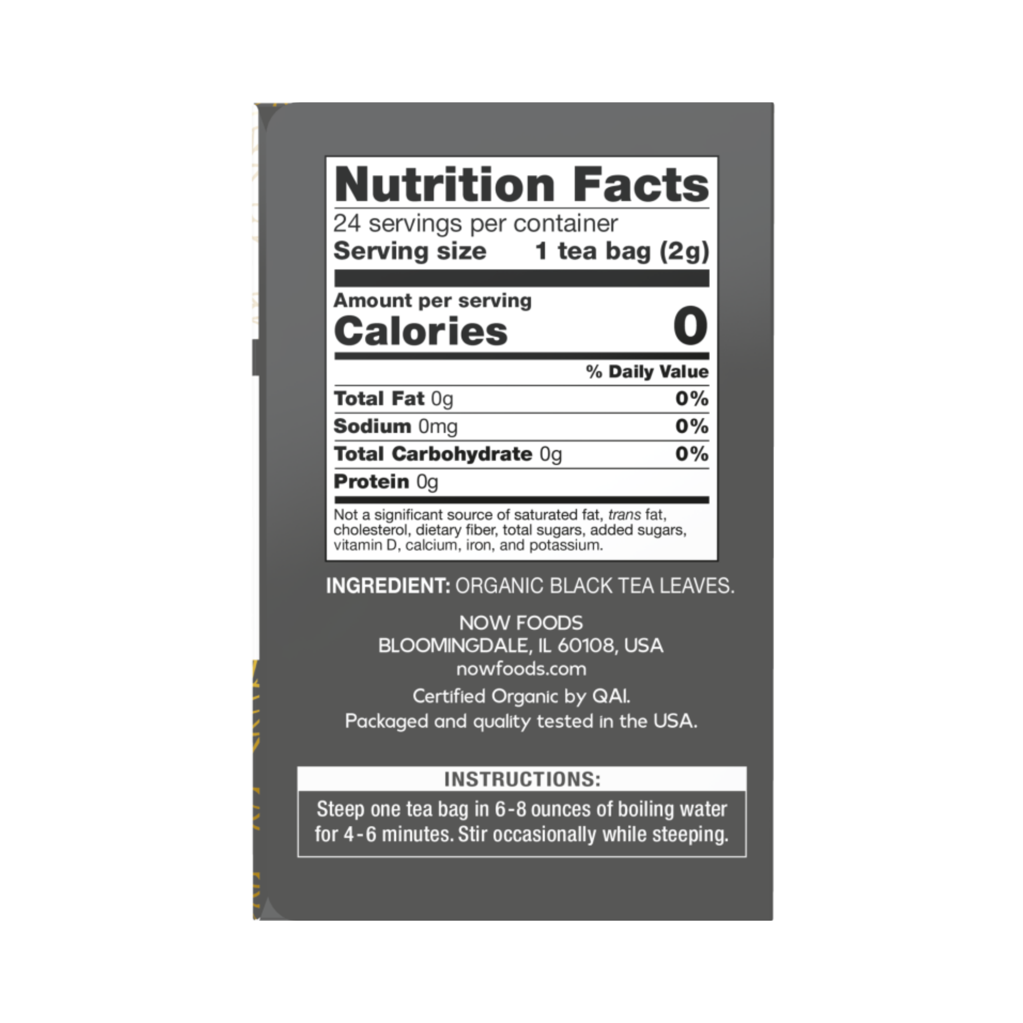 NOW Foods, Organic Black Tea, 24 Tea Bags, 1.7 Oz