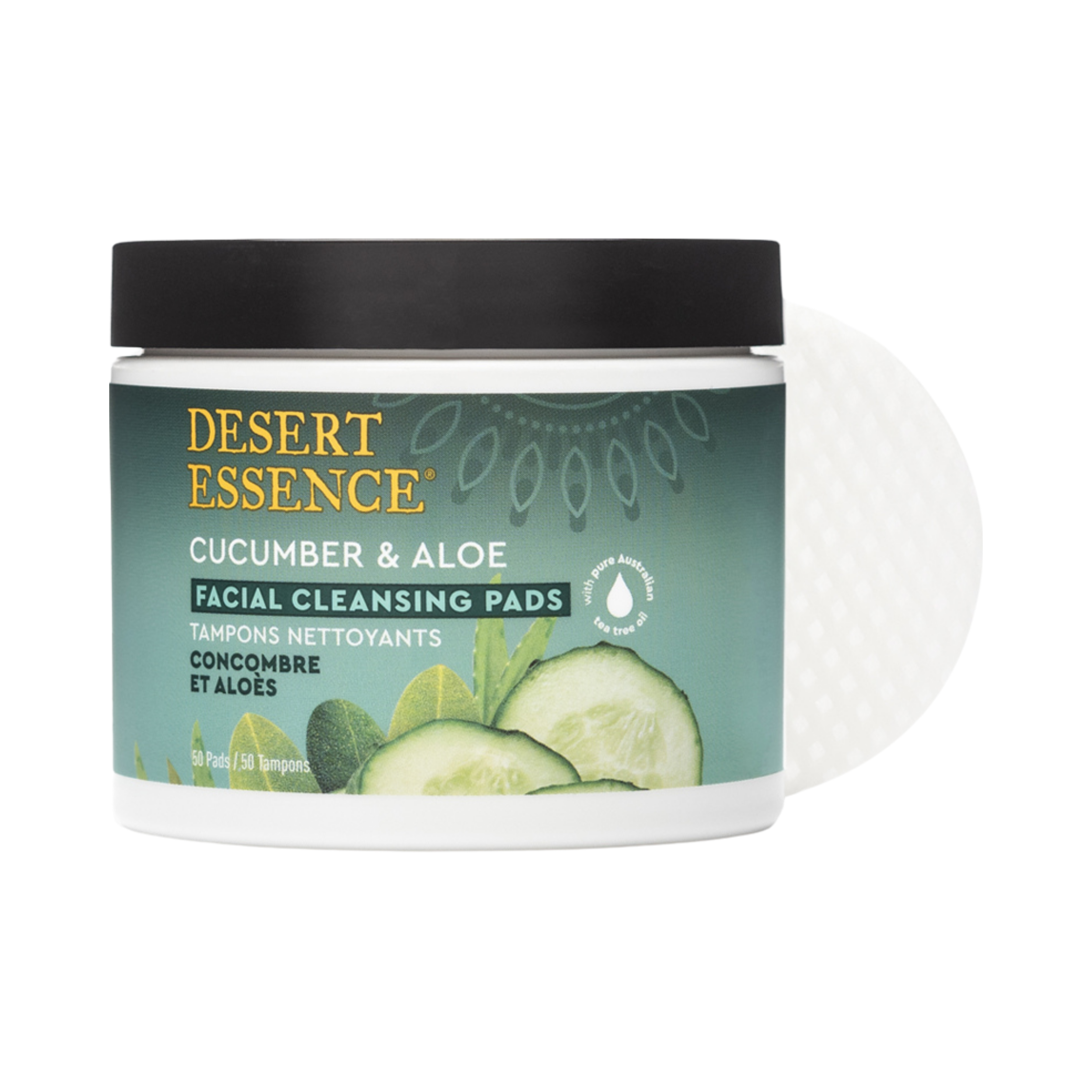 Desert Essence, Cucumber & Aloe Facial Cleansing Pads, 50 Pads