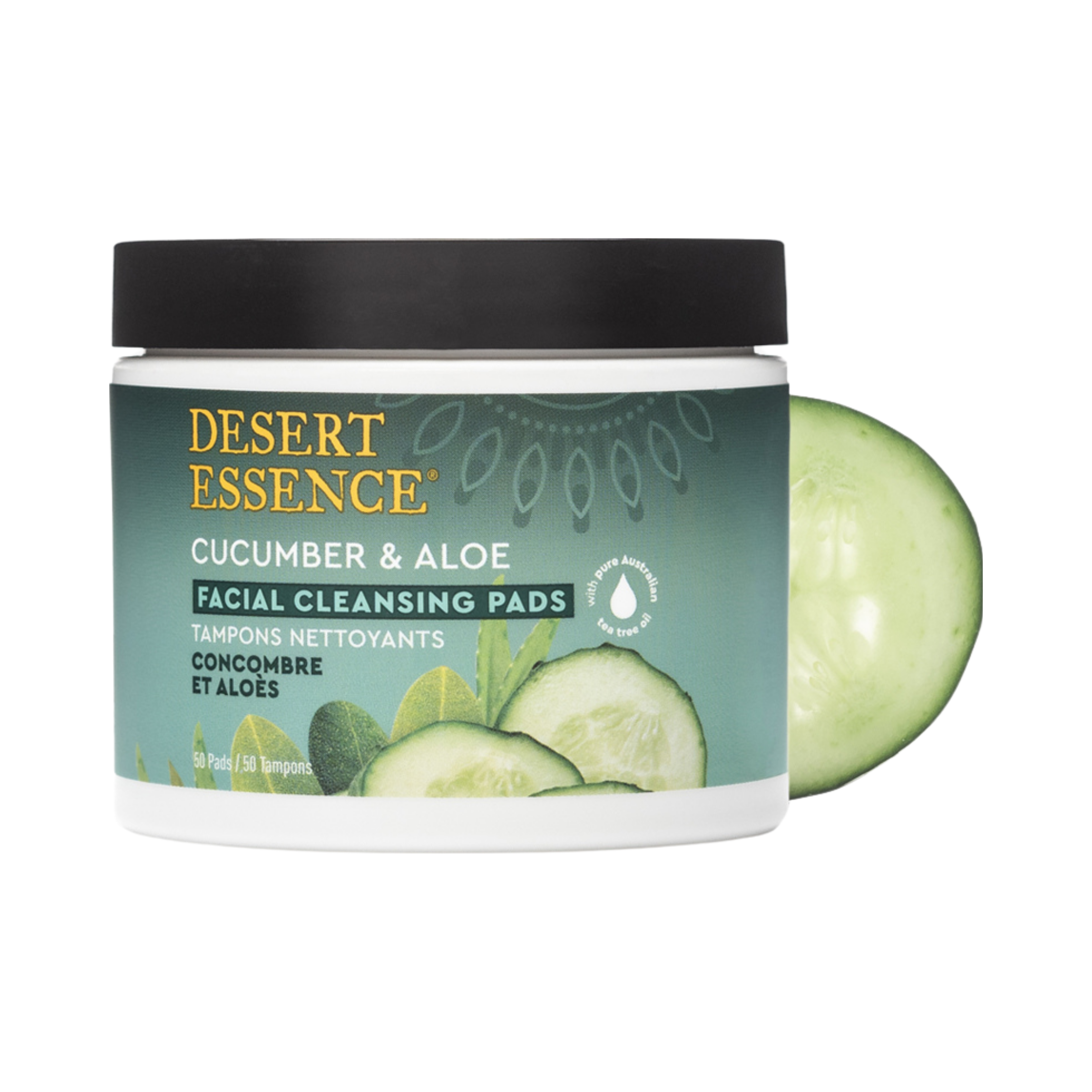 Desert Essence, Cucumber & Aloe Facial Cleansing Pads, 50 Pads