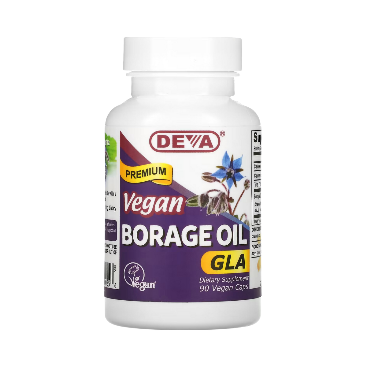 Deva, Premium Vegan Borage Oil, GLA, 90 Vegan Caps