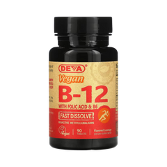 Deva, Vegan B12 with Folic Acid & B6, Fast-Dissolve, 90 Tablets