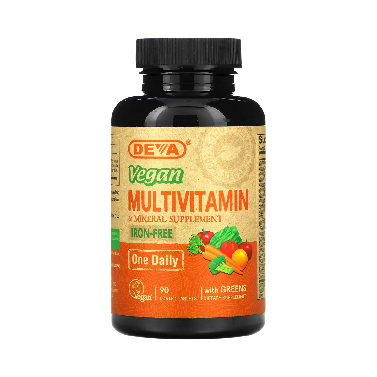 Deva, Vegan Multivitamin & Mineral Supplement with Greens, Iron Free, 90 Coated Tablets