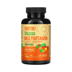 Deva, Vegan Multivitamin & Mineral Supplement with Greens, Iron Free, 90 Coated Tablets