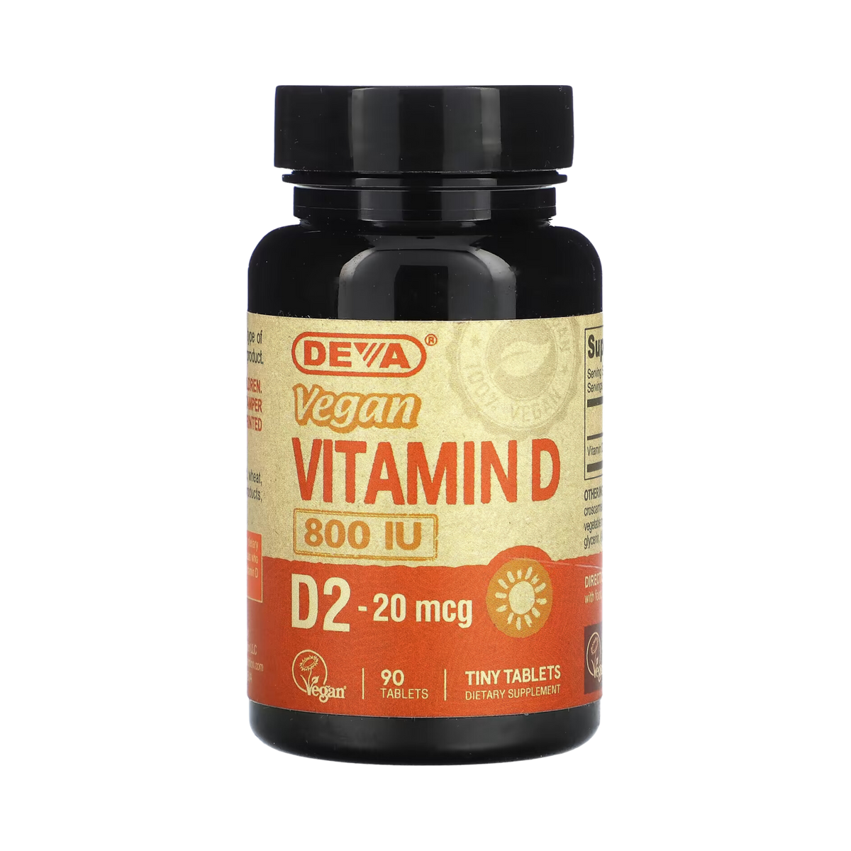 Deva, Vegan Vitamin D2, 20 mcg (800 IU), 90 Tablets