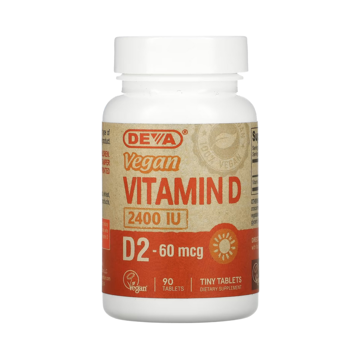 Deva, Vegan Vitamin D2, 60 mcg (2,400 IU), 90 Tablets