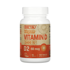 Deva, Vegan Vitamin D2, 60 mcg (2,400 IU), 90 Tablets