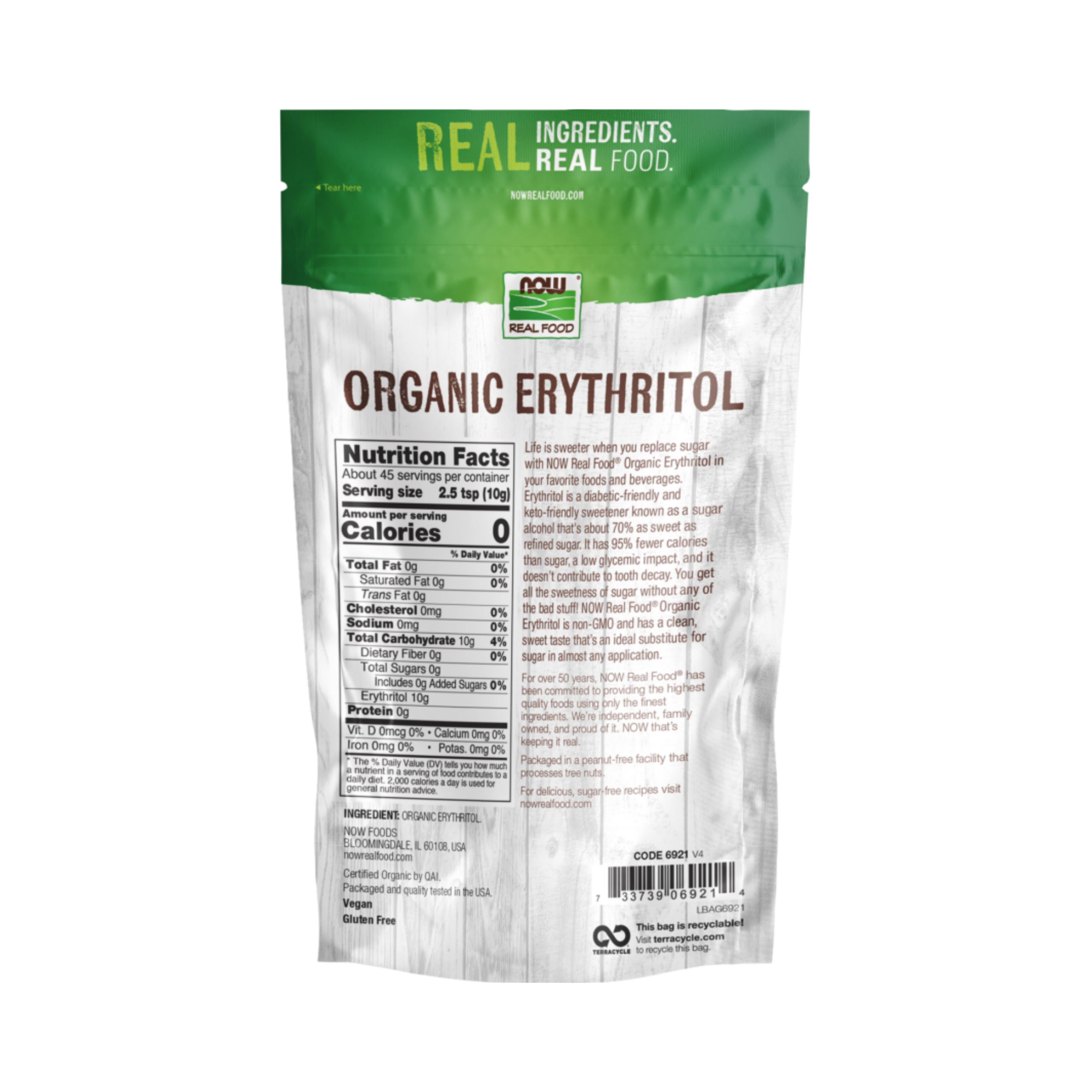 NOW Foods, Real Food, Organic Erythritol, 1 Lb