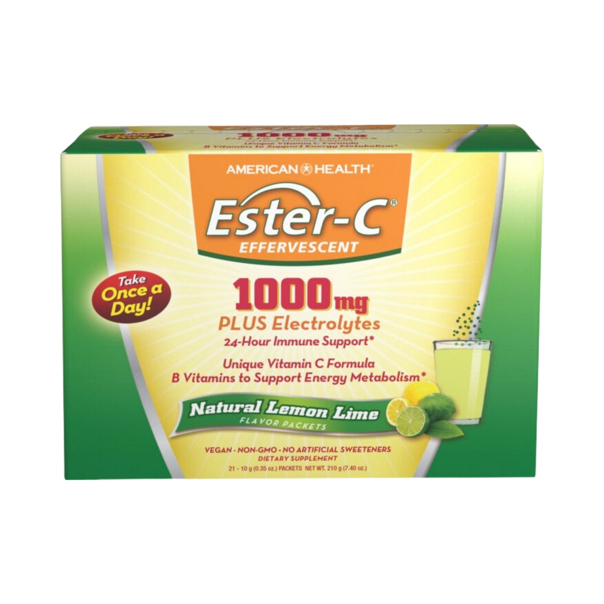 American Health, Ester-C® 1000 mg Effervescent, Lemon Lime, 21 Packets