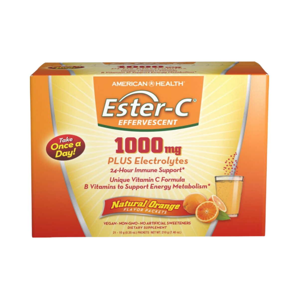 American Health, Ester-C® 1000 mg Effervescent, Orange, 21 Packets