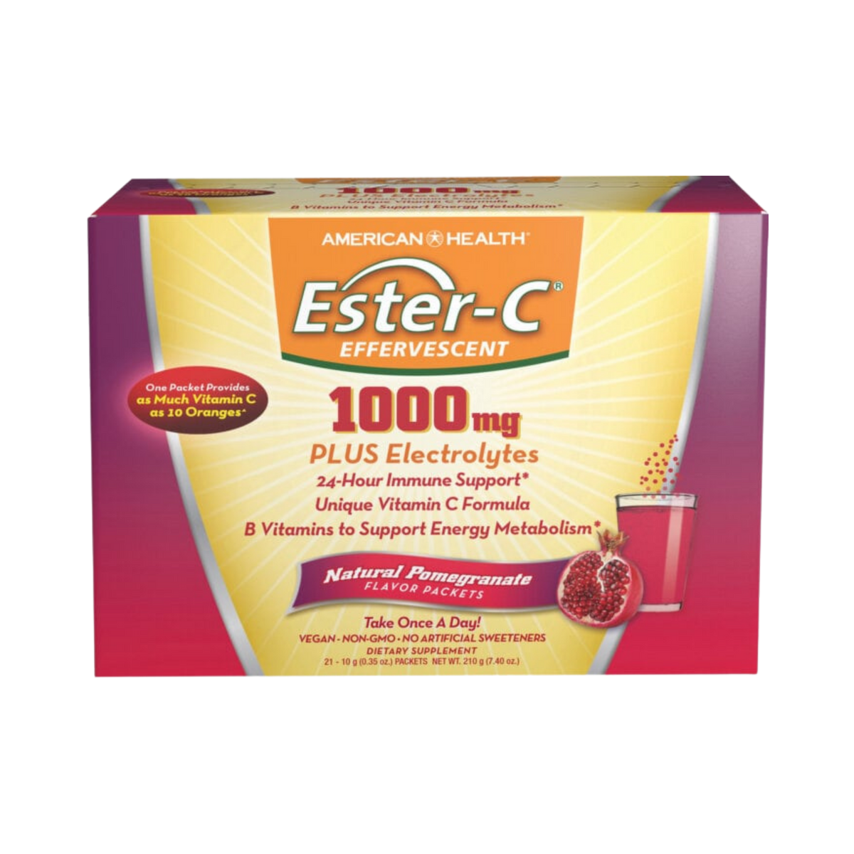 American Health, Ester-C® 1000 mg Effervescent, Pomegranate, 21 Packets