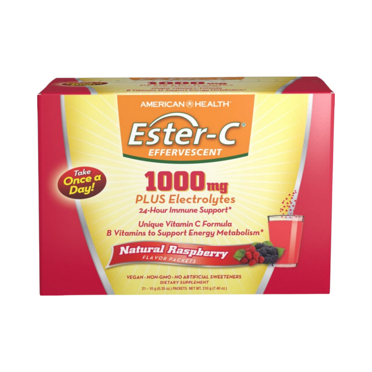 American Health, Ester-C® 1000 mg Effervescent, Raspberry, 21 Packets