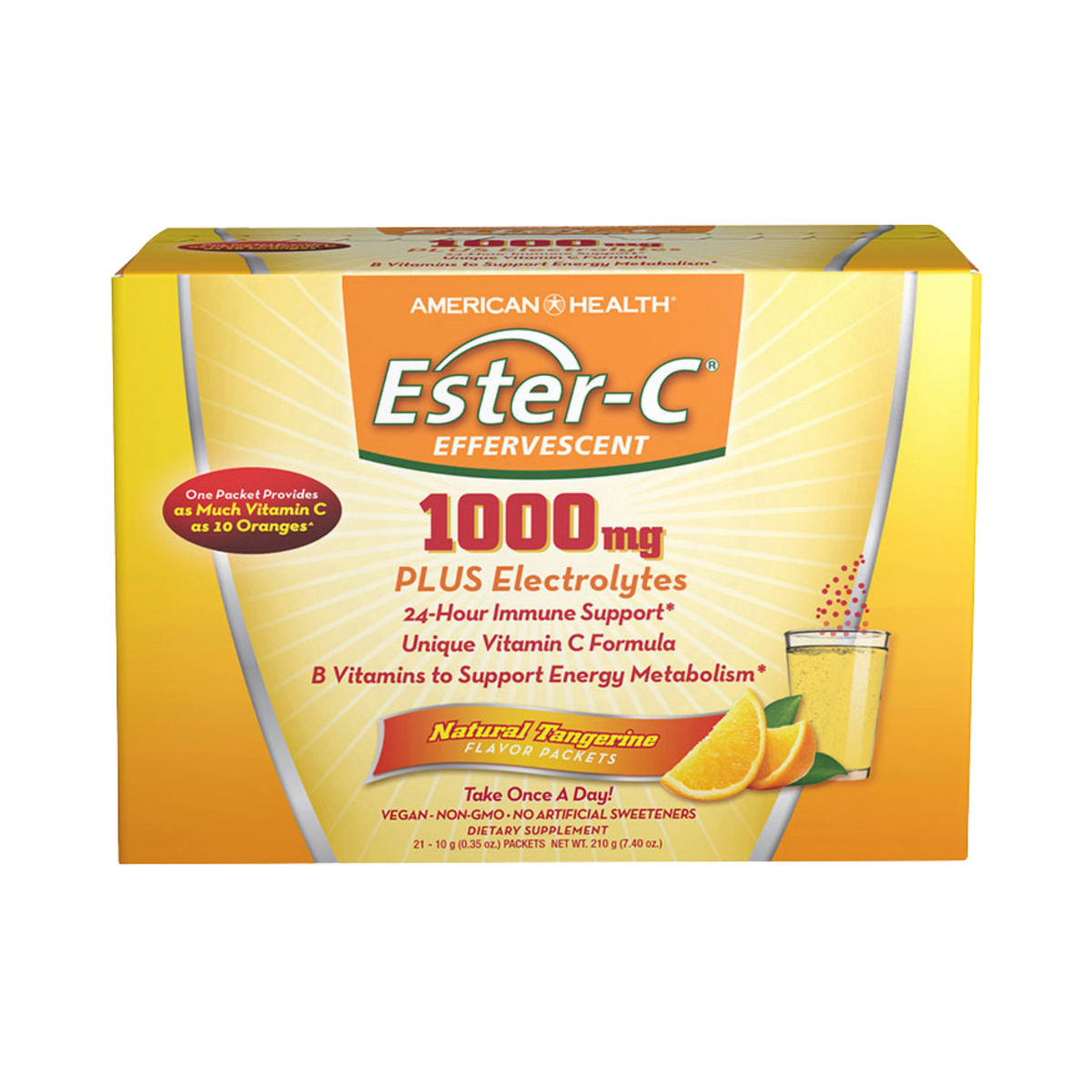 American Health, Ester-C, 1000 Mg Effervescent, Tangerine, 21 Packets