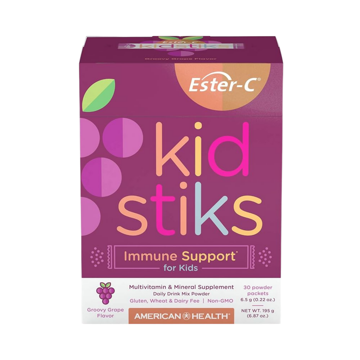 American Health, Ester-C® Kidstiks Multivitamin & Mineral, Groovy Grape, 30 packets