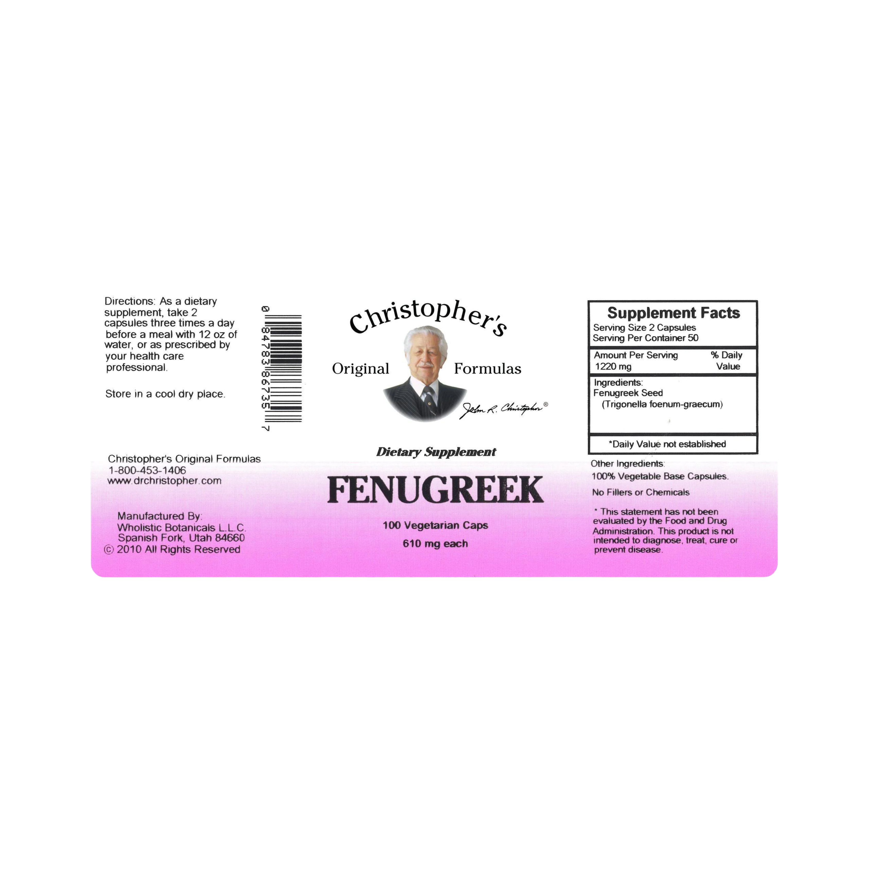 Christopher's Original Formulas, Fenugreek, 100 Capsules