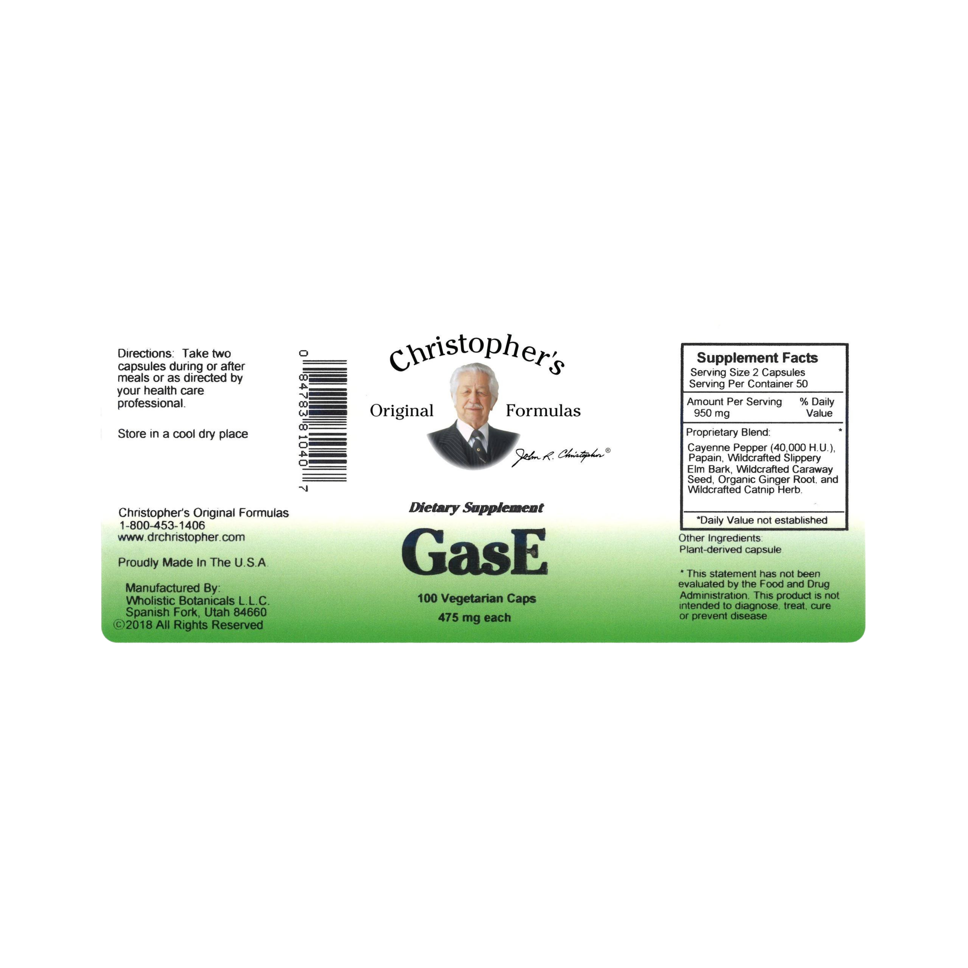 Christopher's Original Formulas, GasE, 100 Capsules