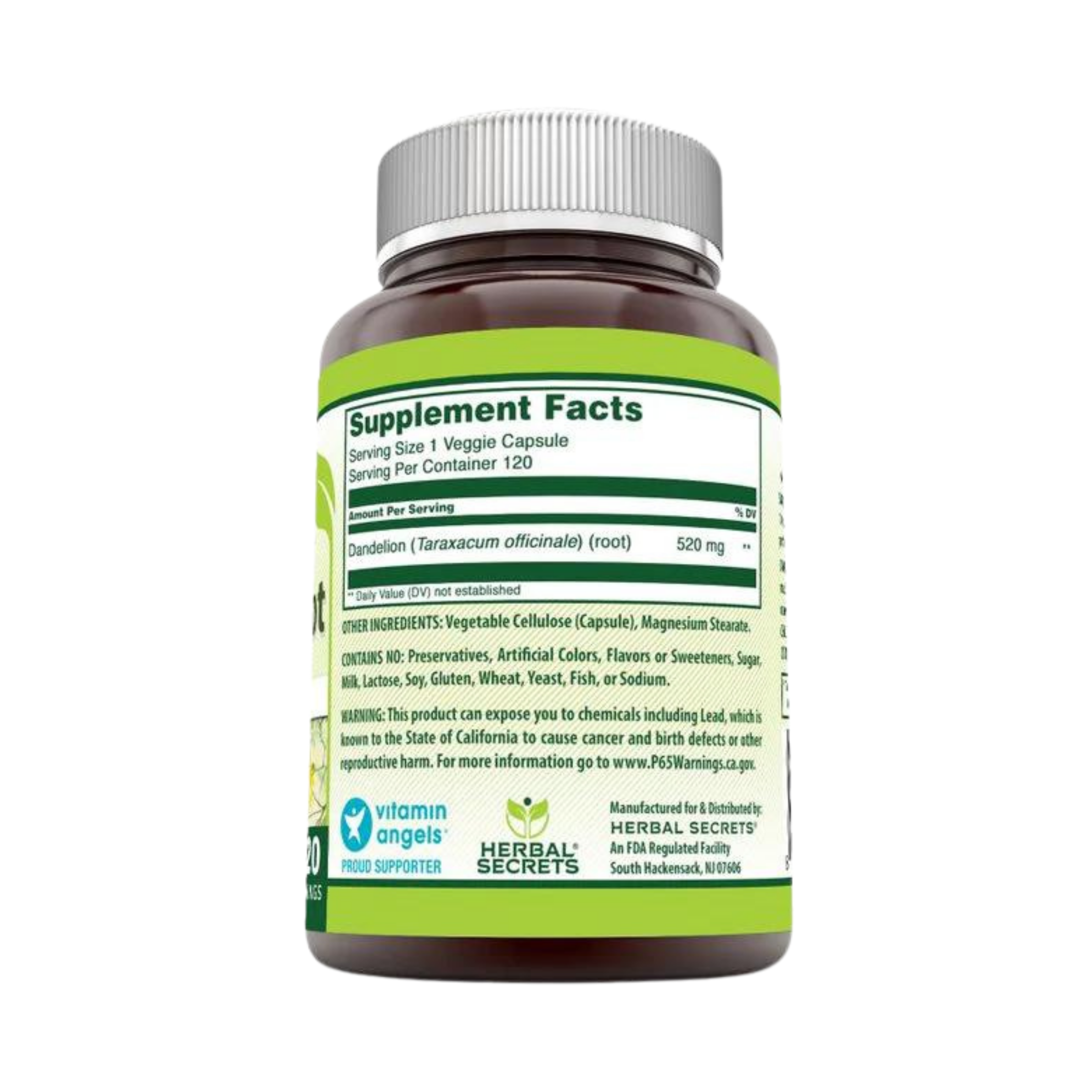 Herbal Secrets, Dandelion Root, 520 Mg, 120 Veggie Capsules