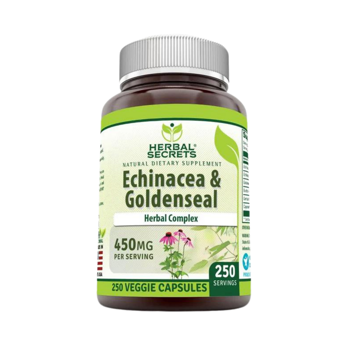 Herbal Secrets, Echinacea & Goldenseal Root, 450 Mg, 250 Veggie Capsules