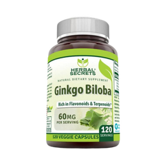 Herbal Secrets, Ginkgo Biloba Supplement, 60 mg, 120 Veggie Capsules