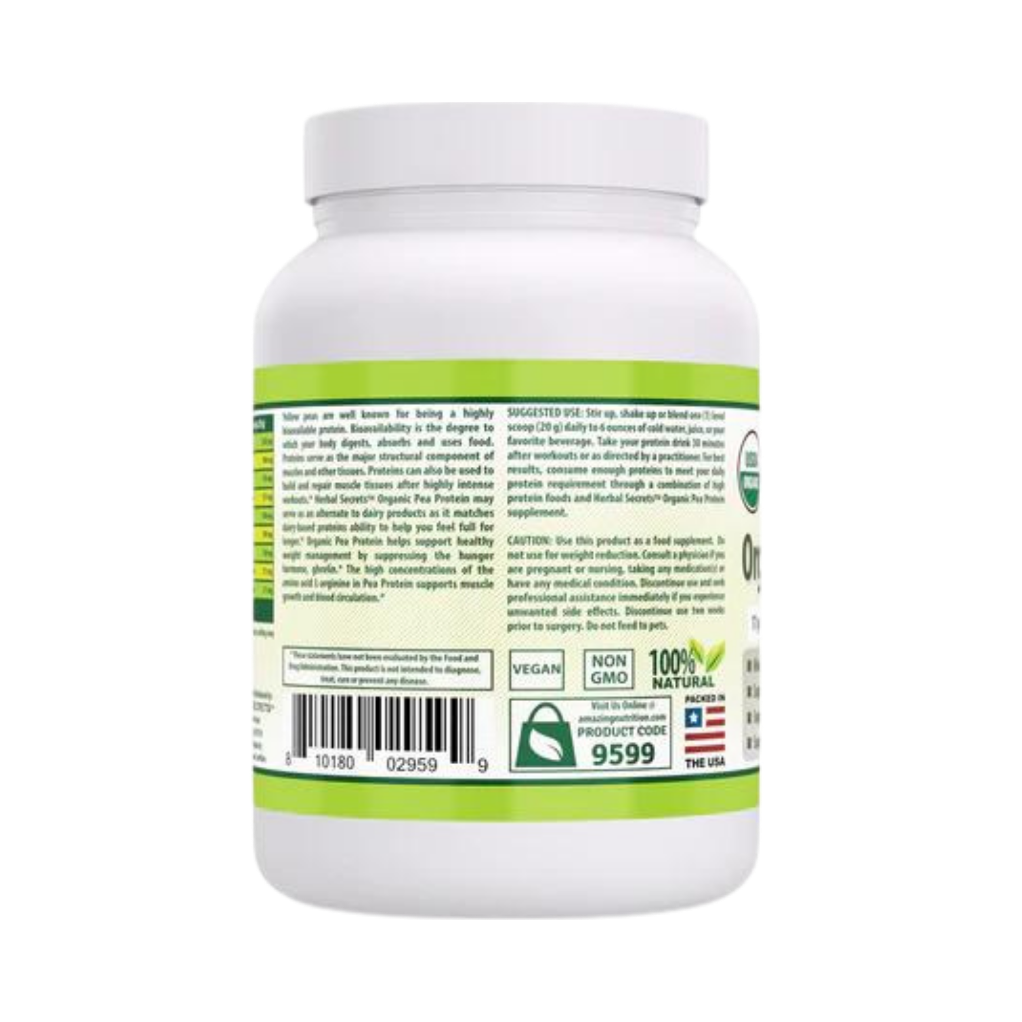 Herbal Secrets, Organic Pea Protein Powder, 2 lbs