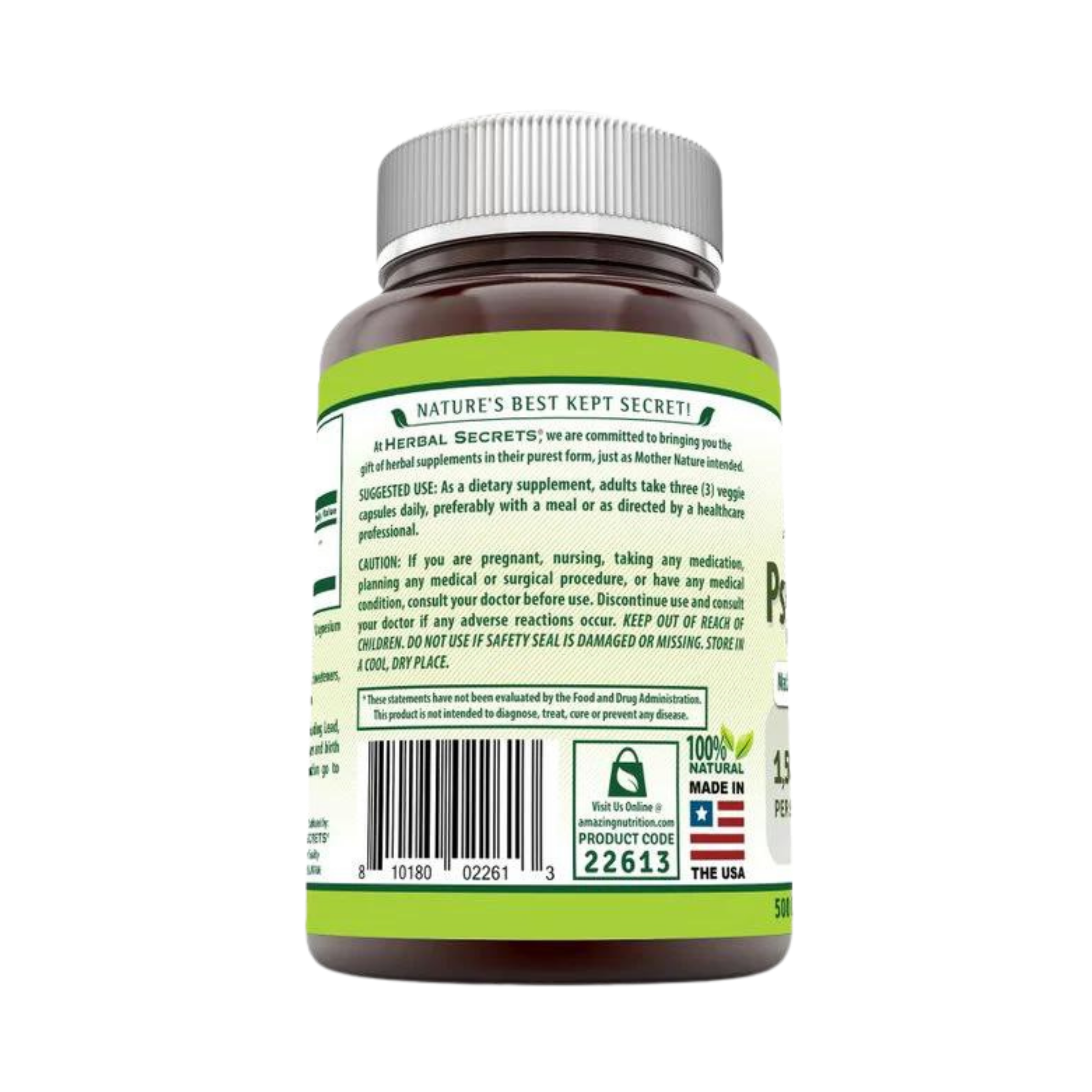 Herbal Secrets, Psyllium Husk, 500 Mg, 500 Veggie Capsules