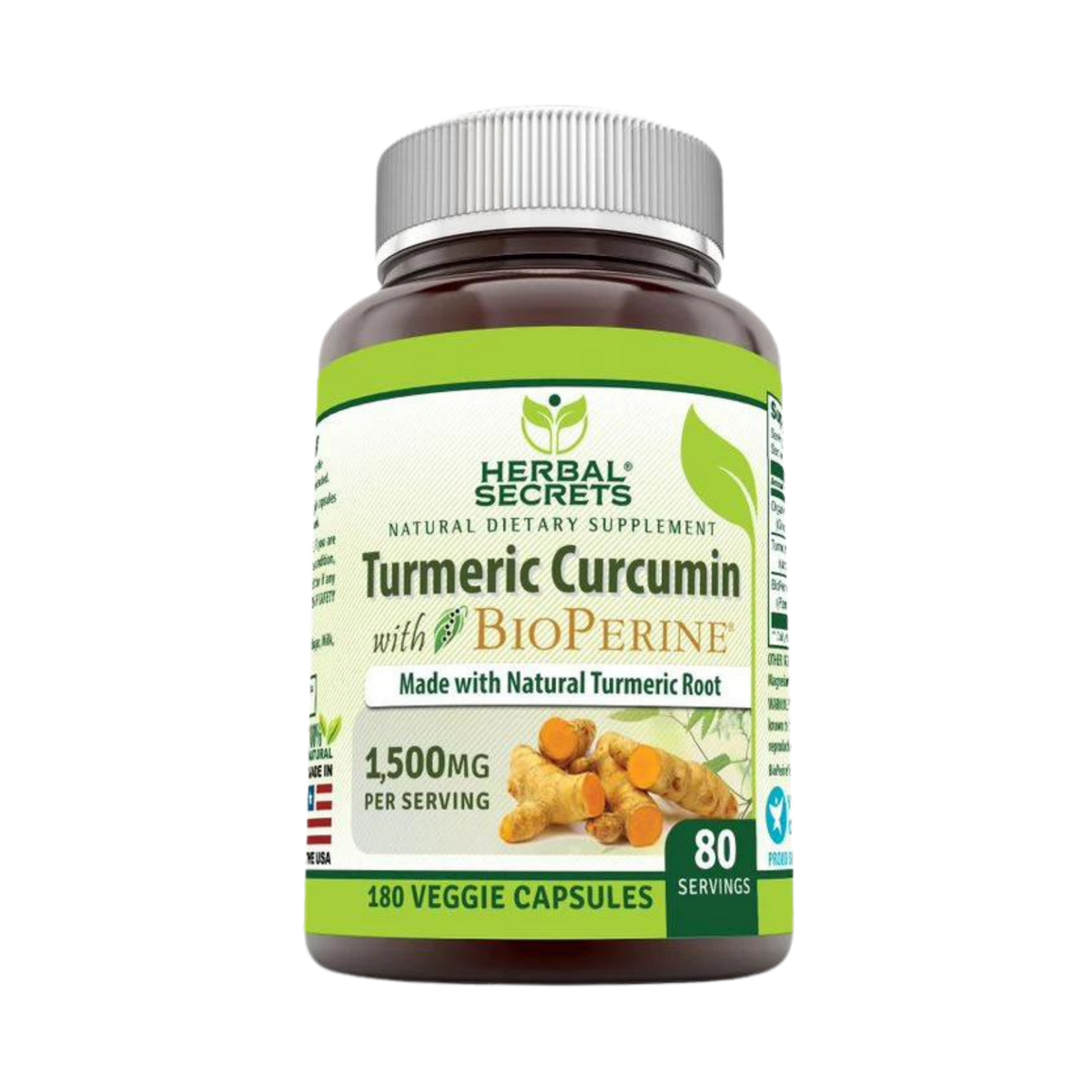 Herbal Secrets, Turmeric Curcumin with Bioperine Dietary Supplement, 1500 Mg, 180 Veggie Capsules