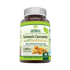 Herbal Secrets, Turmeric Curcumin with Bioperine Dietary Supplement, 1500 Mg, 180 Veggie Capsules